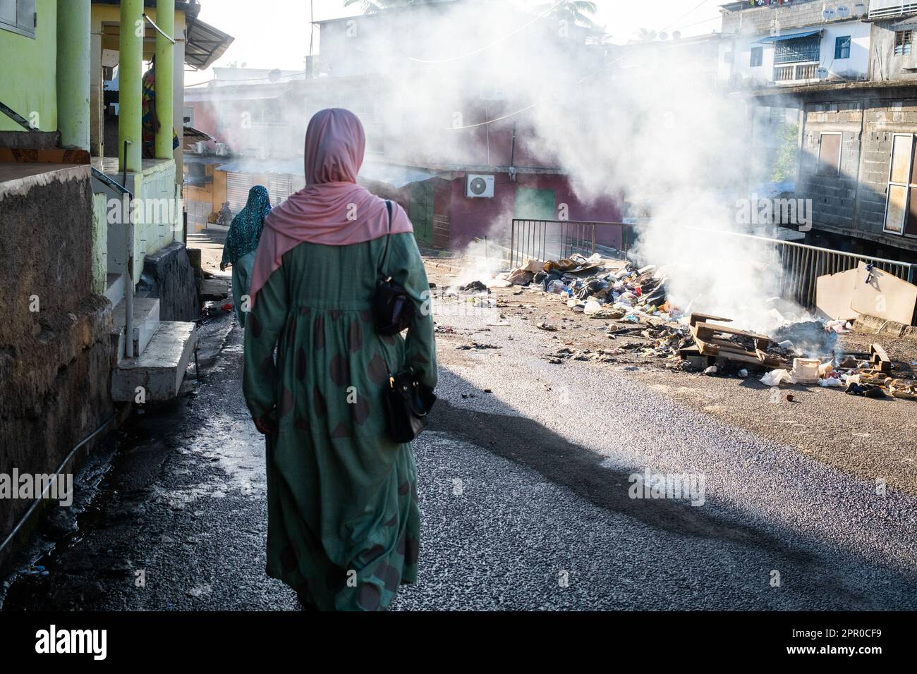 Koungou, Mayotte, France. 25th Apr, 2023. As the Operation Wuambushu was on, riots occured in the Majicavo Dubaï neighborhood in Koungou. The Operation Wuambushu is held by law enforcement forces in order to relocate people living in shantytowns. Police and gendarmerie take the opportunity of the operation to arrest illegal migrants and members of gangs, the 25 April 2023, in Koungou, Mayotte. Credit: Abaca Press/Alamy Live News Stock Photo