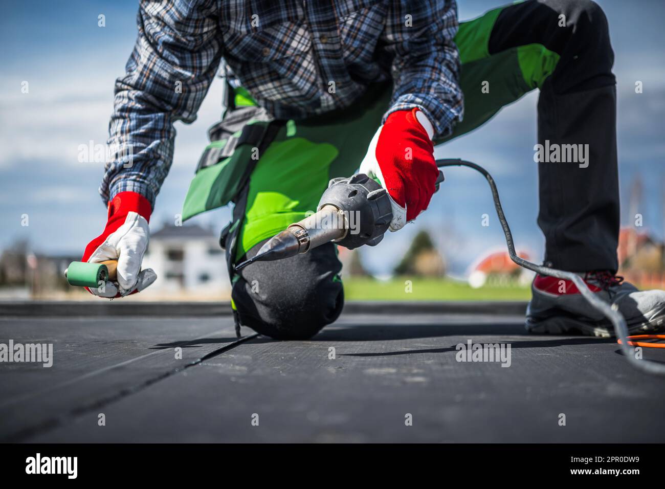 EPDM Membrane Installation Using Hot Air Blower. Ethylene Propylene