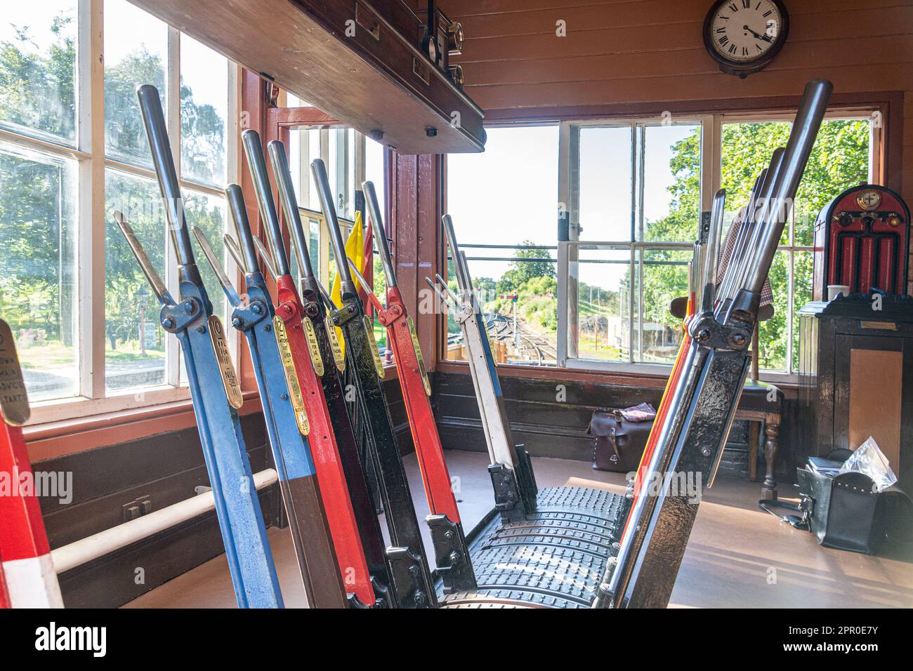 Inside a restored Victorian Signal box on the Server Valley Heritage Steam Railway, Shropshire, England Stock Photo