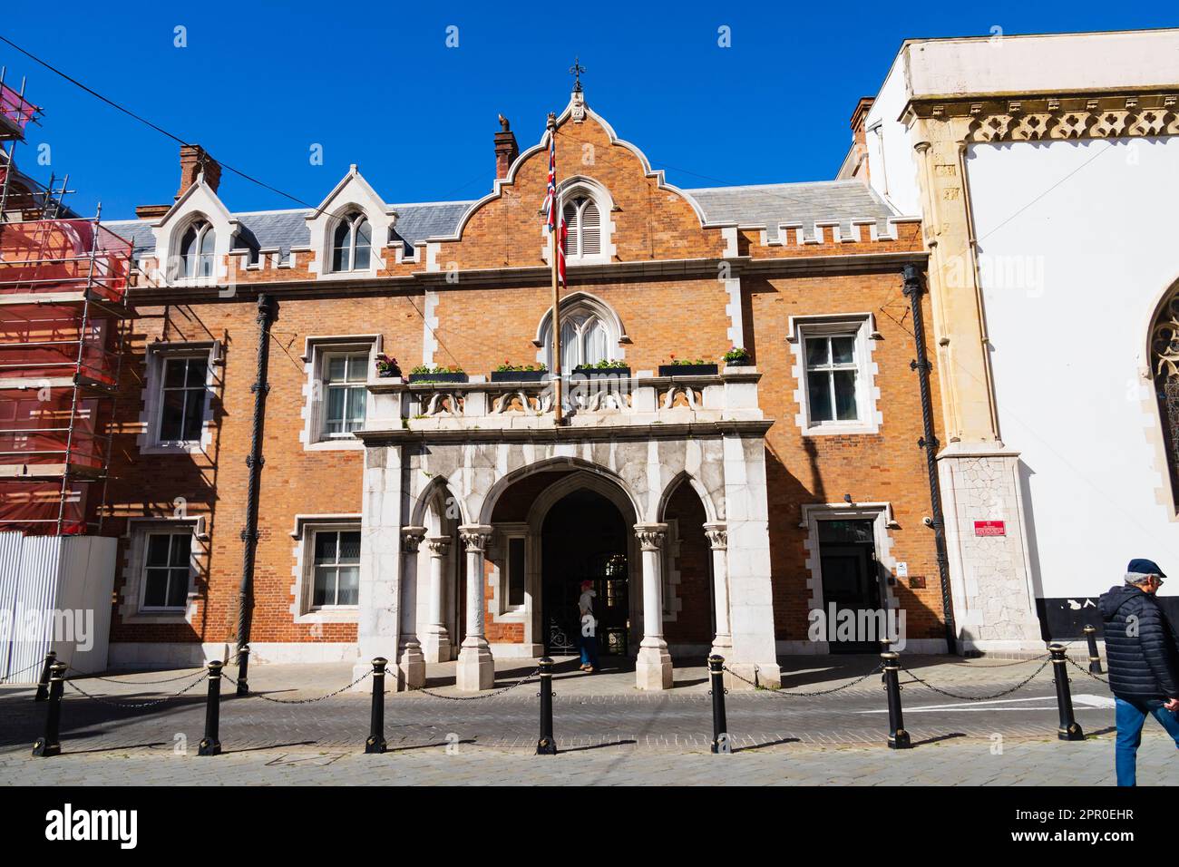 The Convent, Governors Residence and Kings Chapel garrison church. main Street,  The British Overseas Territory of Gibraltar, the Rock of Gibraltar on Stock Photo