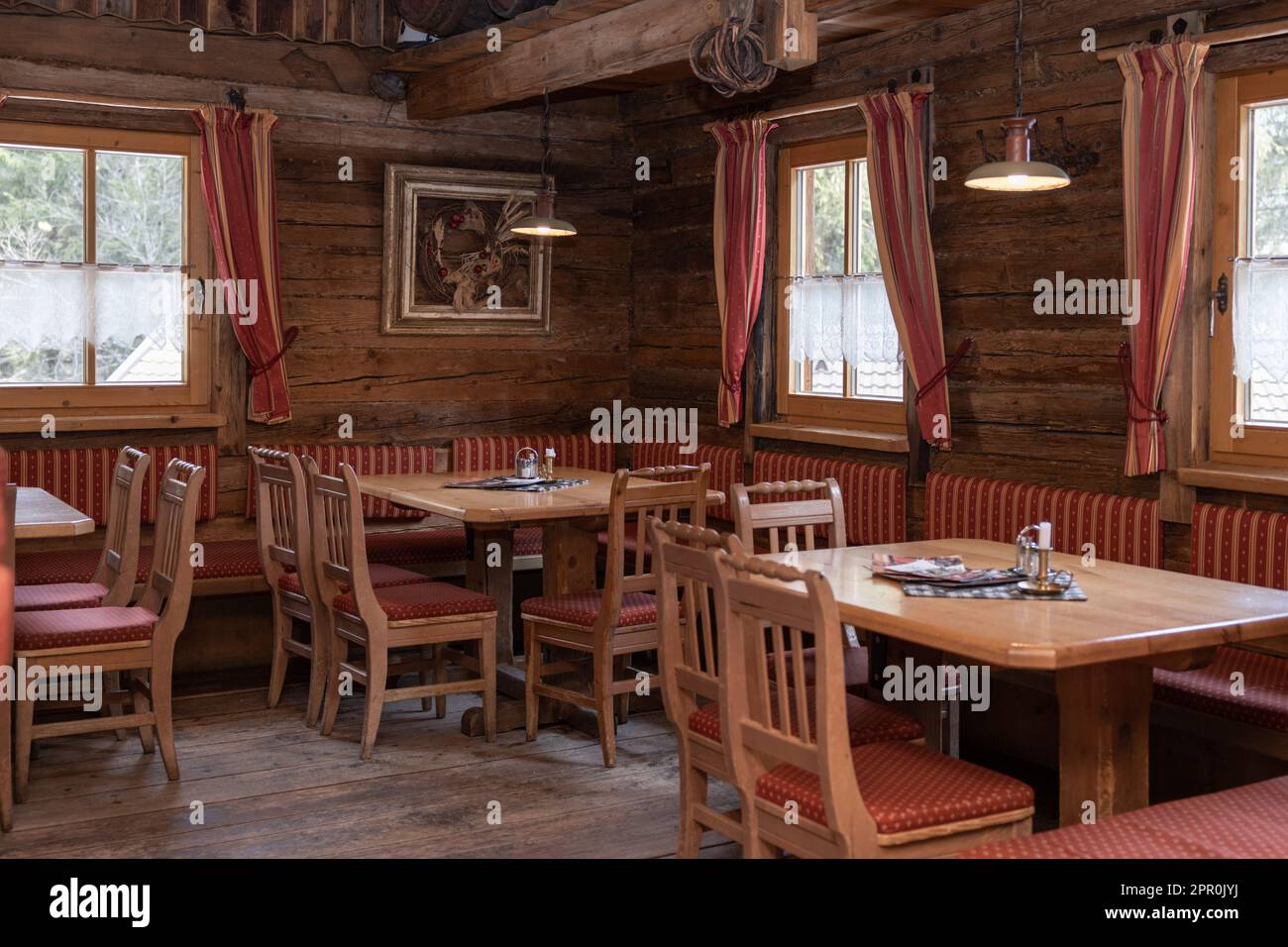 The interior of an authentic restaurant in an Austrian ski resort Stock ...
