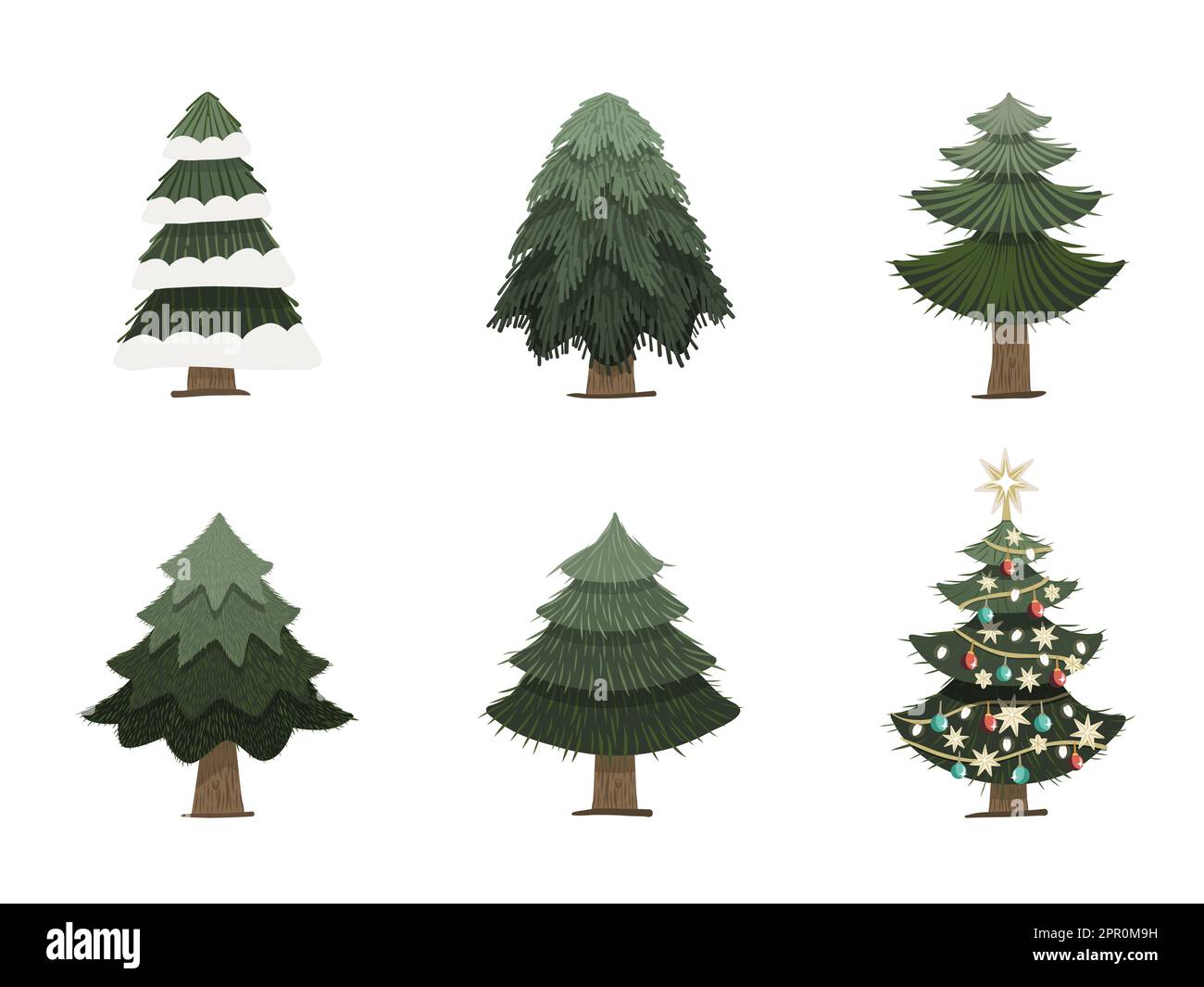 Isolated Christmas trees set in cartoon style Stock Vector Image & Art ...