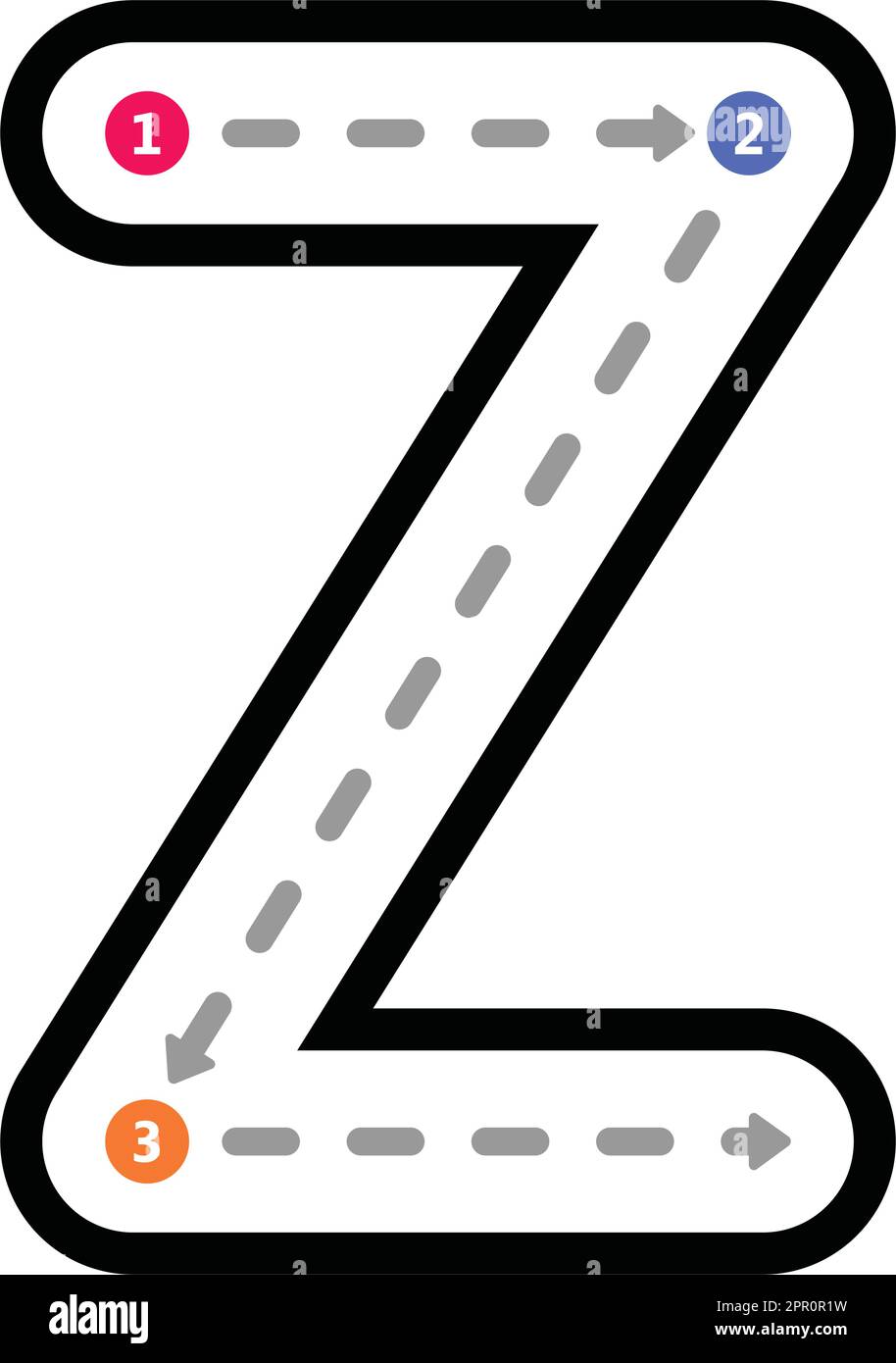 Tracing Alphabet uppercase capital letter Z prewriting dotted line