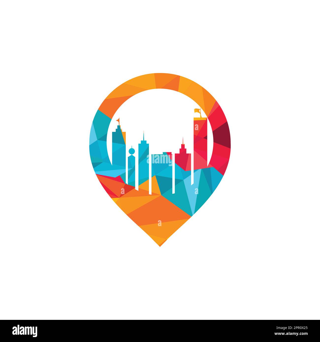Building pin vector logo design. City located vector logo concept Stock