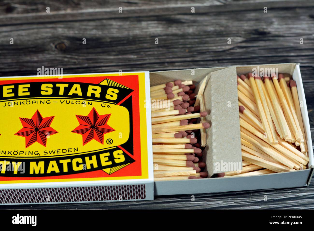 Cairo, Egypt, April 18 2023 Three stars safety matches Jonkoping