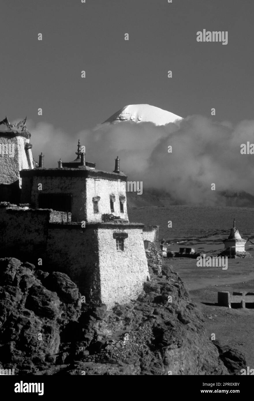 CHIU MONASTERY  and MOUNT KAILASH (6638M) are visited by devout BUDDHIST PILGRIMS - TIBET Stock Photo