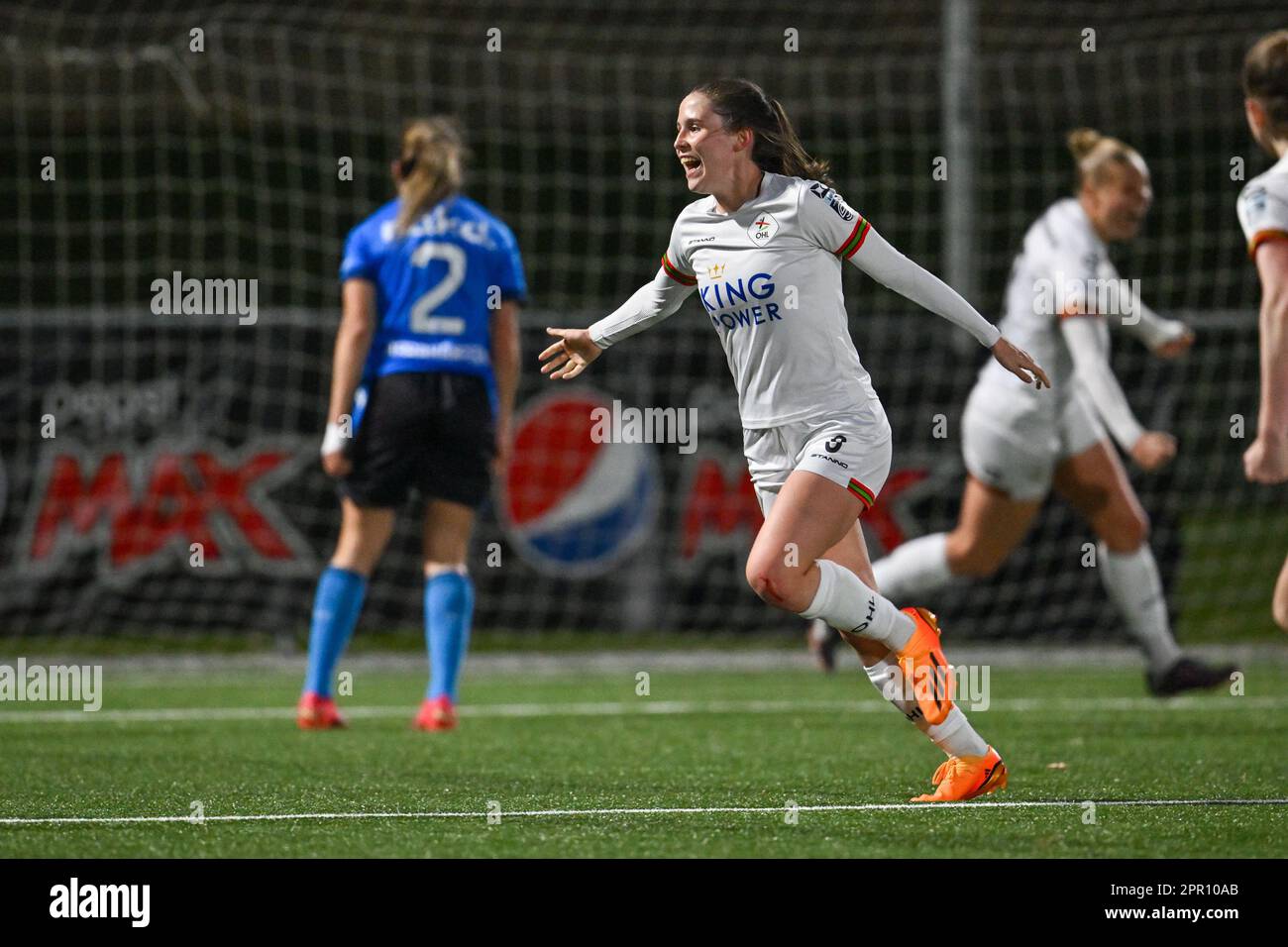 Marie Detruyer (8) of OHL pictured celebrating after scoring a goal
