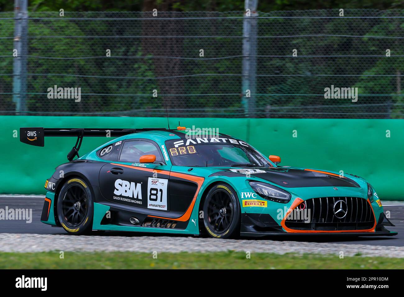 Monza, Italy. 21st Apr, 2023. Mercedes-AMG GT3 Team Theeba Motorsport of Reema Jufali, Ralf Aron and Alain Valente drives during the Fanatec GT World Challenge Europe Monza at Autodromo Nazionale Monza in Monza. Credit: SOPA Images Limited/Alamy Live News Stock Photo