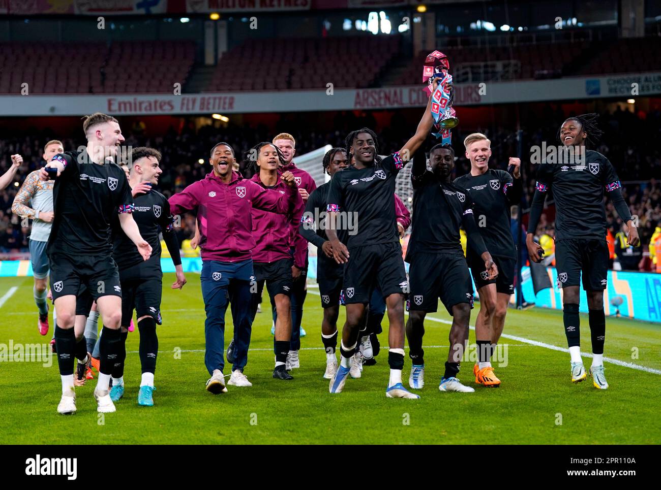 West Ham United's Gideon Kodua and Divin Mubama celebrate with the