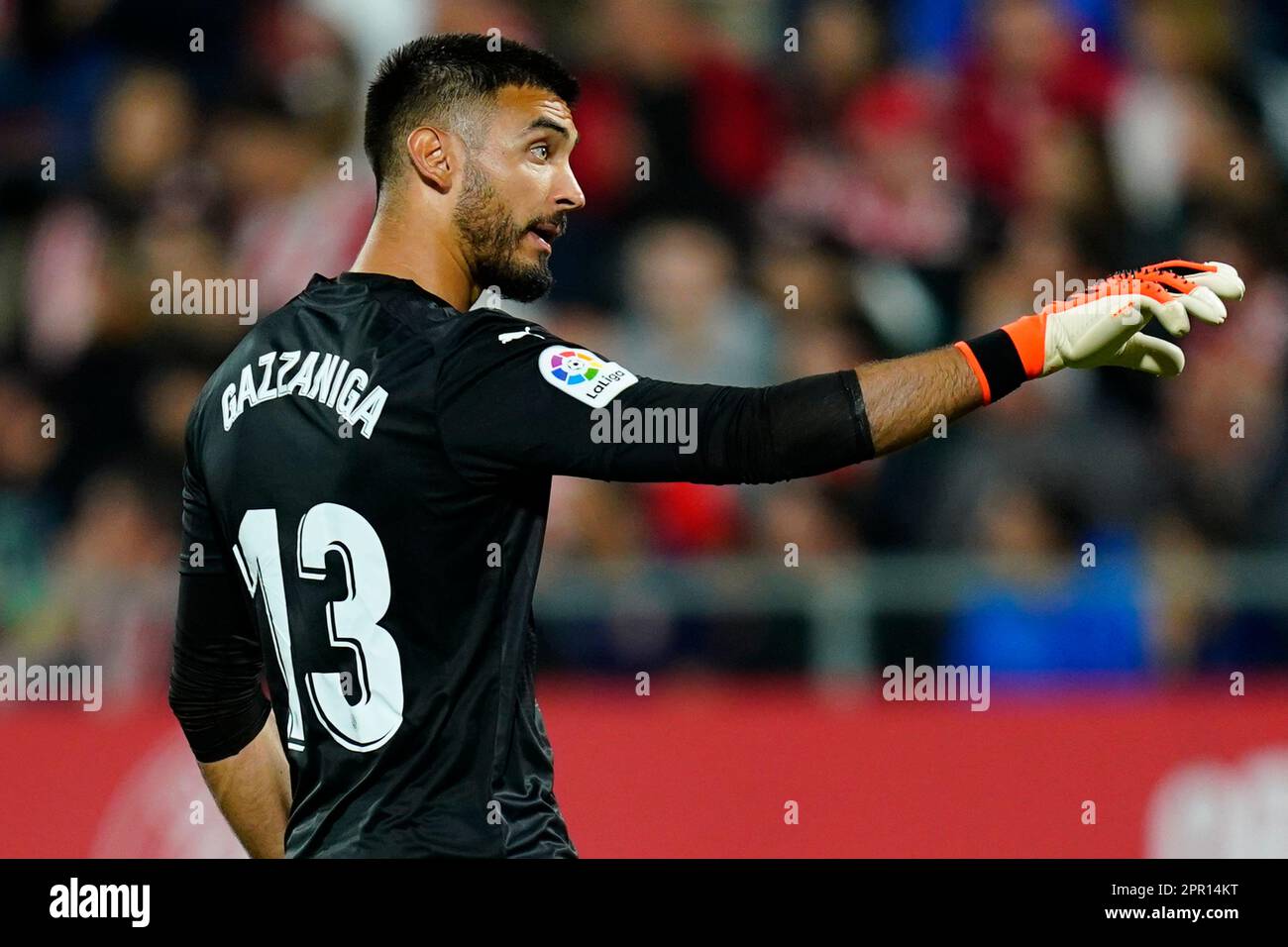 Paulo Gazzaniga of Girona during the La Liga match between Girona FC and Real Madrid played at Montilivi Stadium on April 25, 2023 in Girona, Spain. (Photo by Sergio Ruiz / PRESSIN) Stock Photo