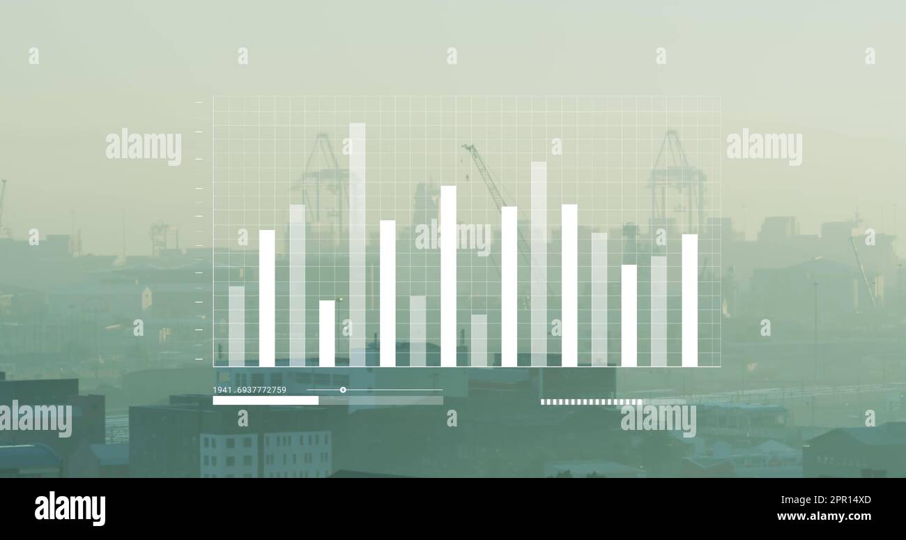 Image of data processing over cityscape Stock Photo