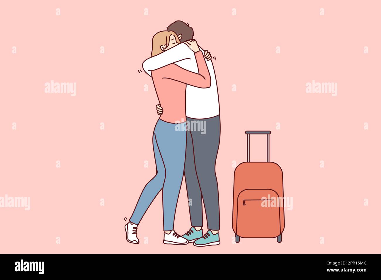 Woman hugging man with suitcase Stock Vector
