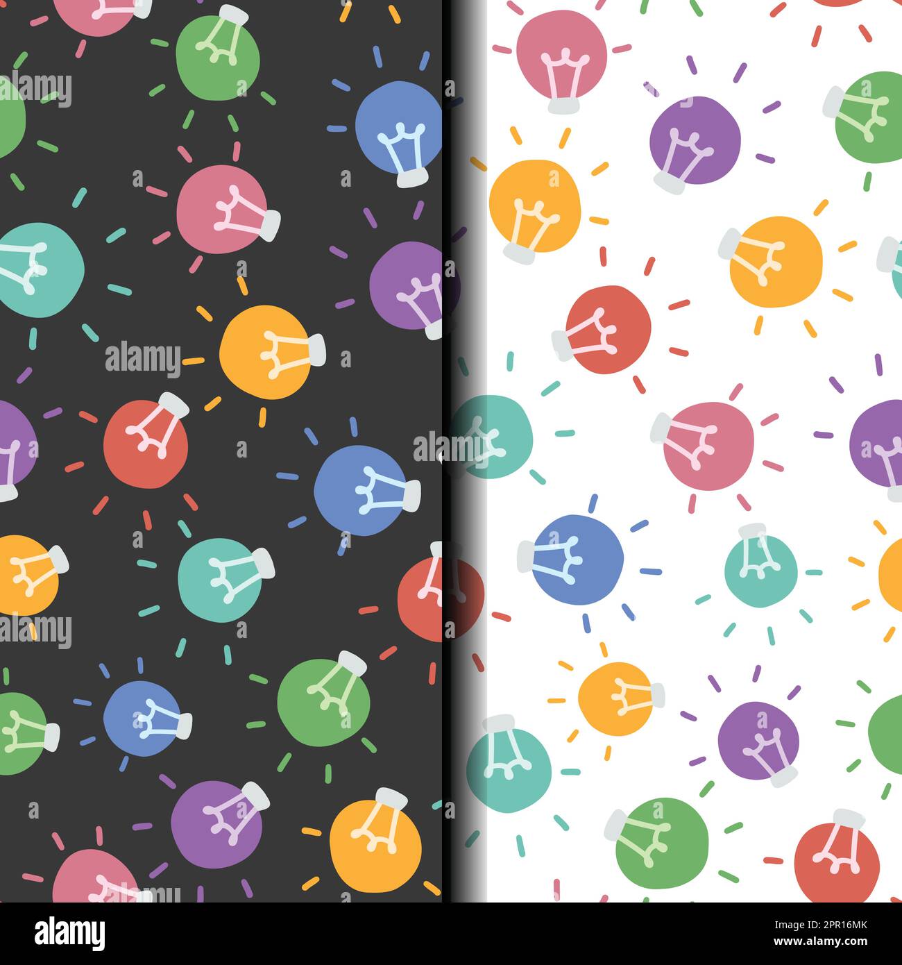 Colored light bulbs seamless pattern set on diferent backgrounds Stock Vector