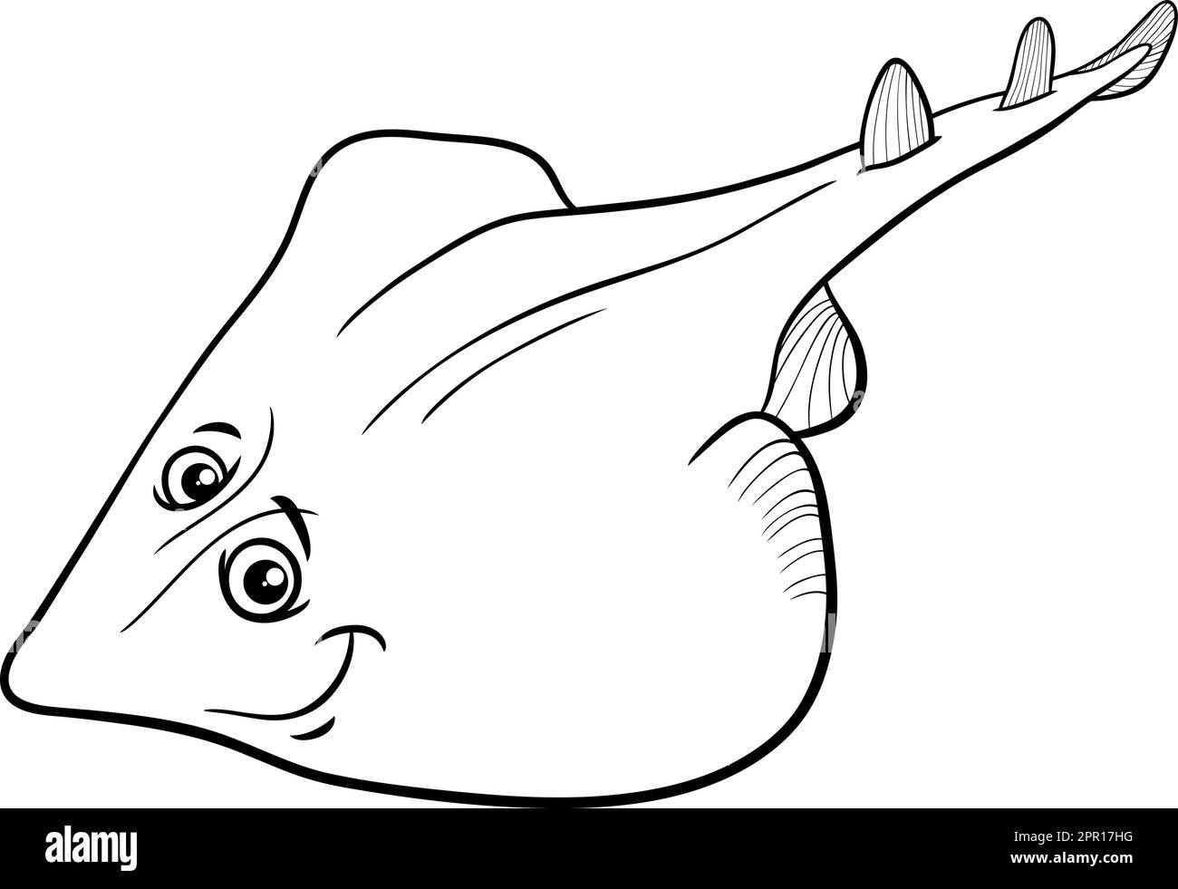 cartoon xyster or guitarfish marine animal character coloring page