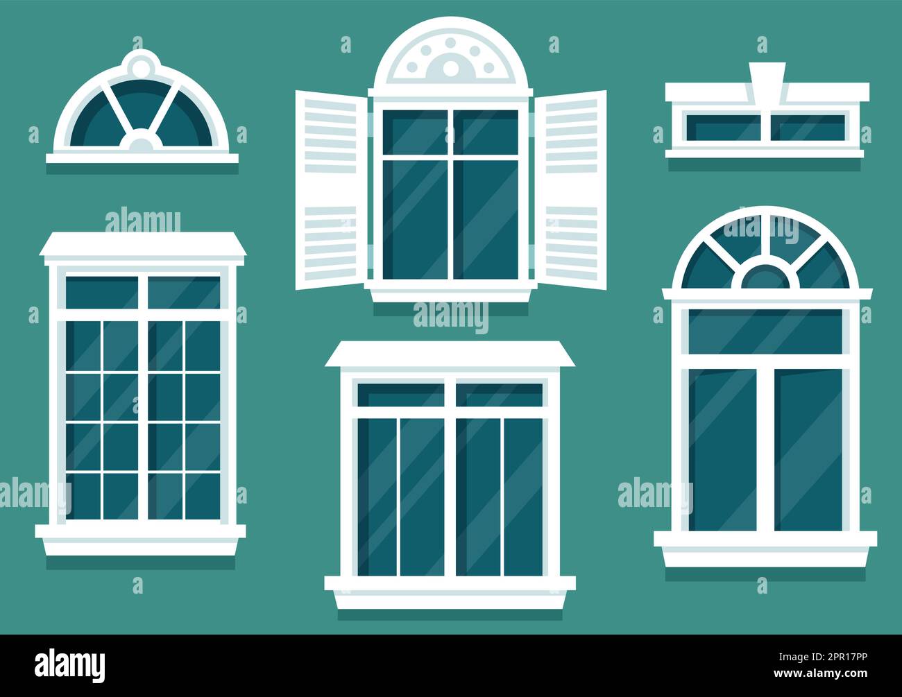 House Architecture with Set of Doors and Windows Various Shapes, Colors