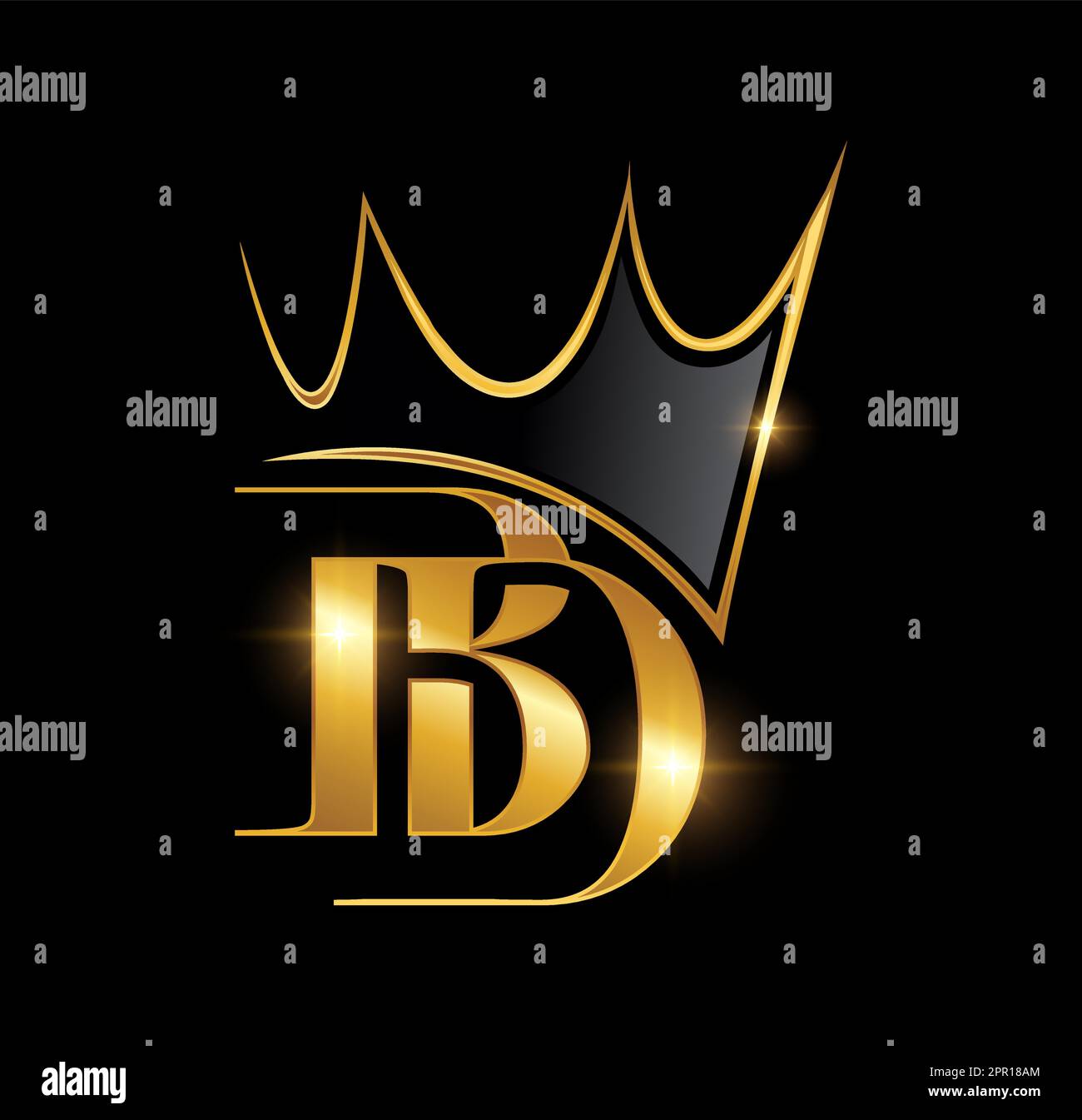 Golden Crown Monogram Initial Letters BD Stock Vector