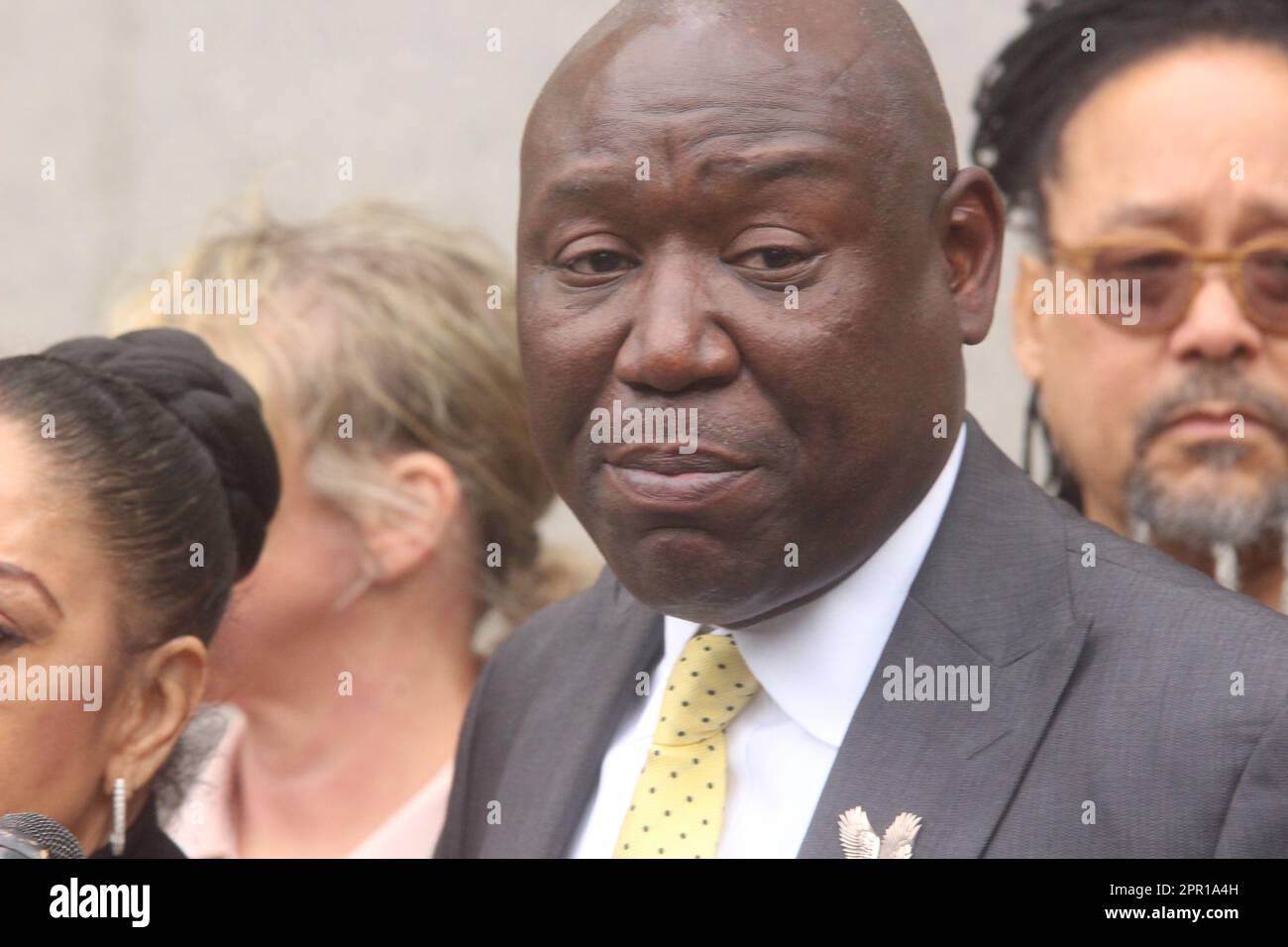 New York, USA. 25th April 2023. Attorney Ben Crump spoke amid his trial