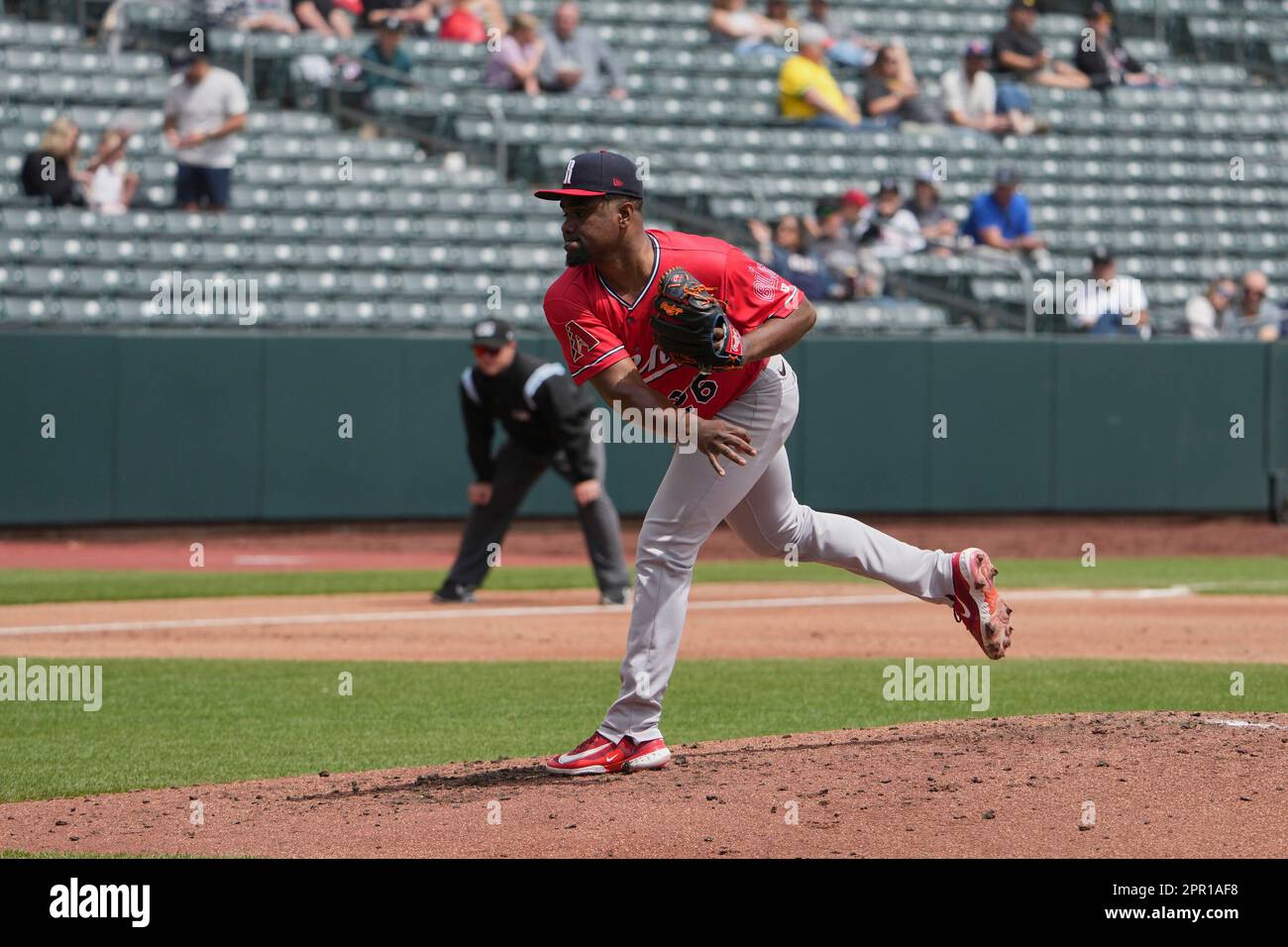 April 22 2023: Reno pitcher Raffi Vizcaino (26) throws a pitch during the  game with Reno Aces and Salt Lake Bees held at Smiths Fiield in Salt Lake  Ut. David Seelig/Cal Sport