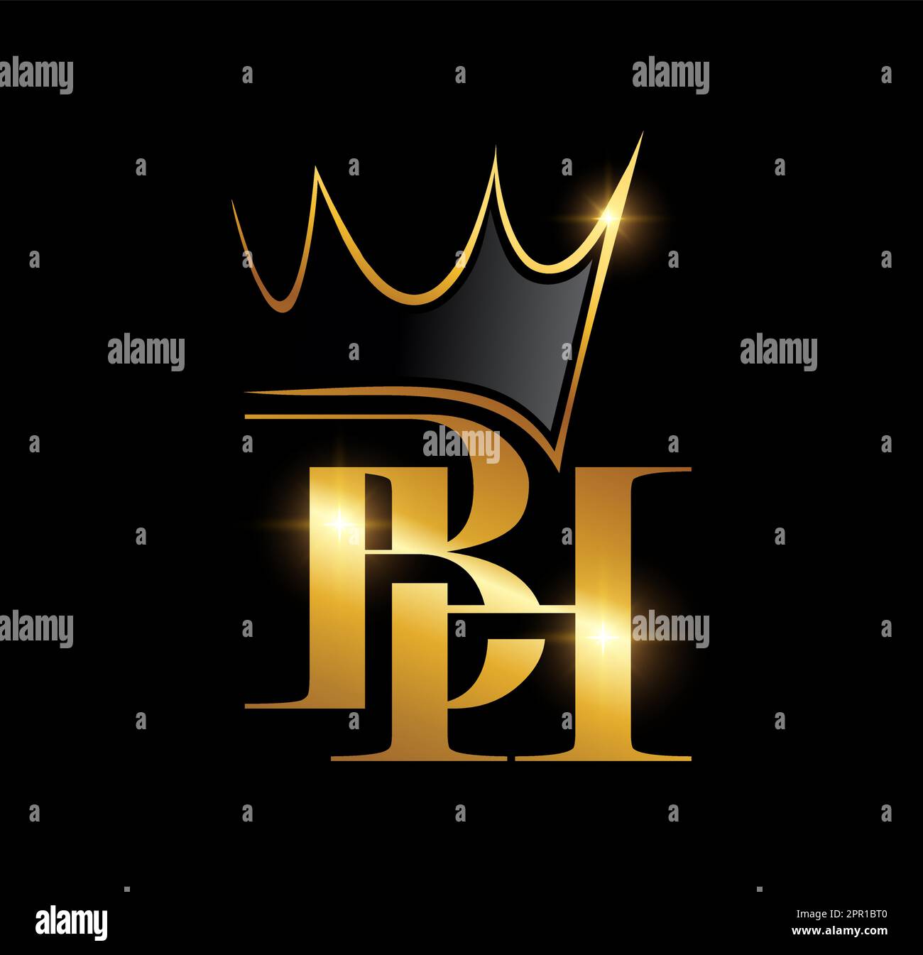 Golden Crown Monogram Initial Letters BH Stock Vector