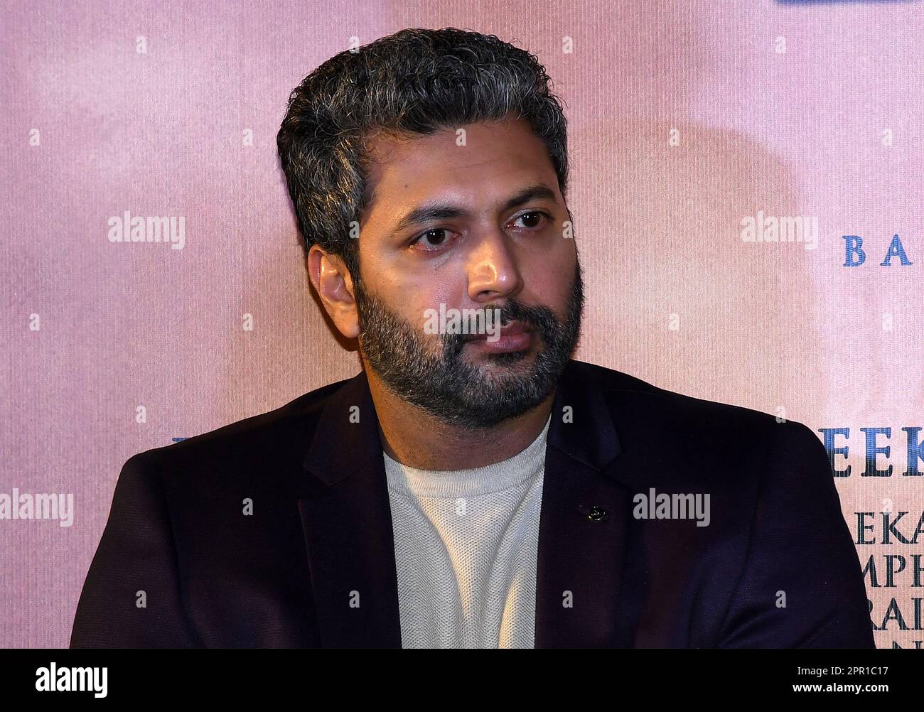 Mumbai, India. 25th Apr, 2023. Indian film actor Jayam Ravi is seen during the press conference of his upcoming film Ponniyin Selvan (PS-2) in Mumbai. The film will release in theaters on 28th April 2023 in Tamil, Telugu, Malayalam, Kannada and Hindi languages. (Photo by Ashish Vaishnav/SOPA Images/Sipa USA) Credit: Sipa USA/Alamy Live News Stock Photo