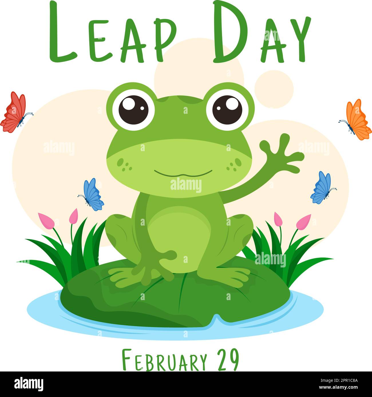 Happy Leap Day on 29 February with Cute Frog in Flat Style Cartoon Hand Drawn Background