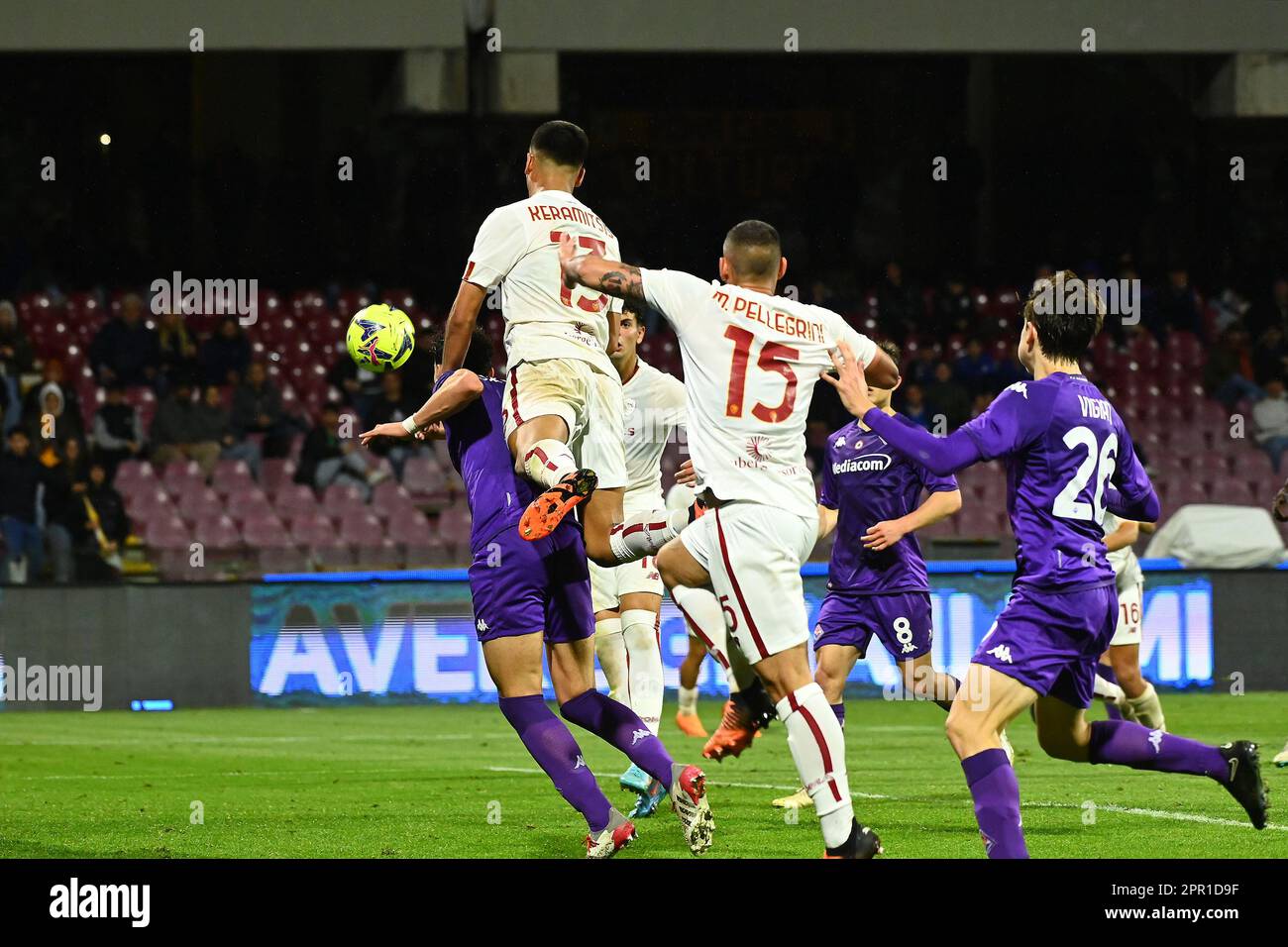 Salerno, Italy. 24th Apr, 2023. Dimitrios Keramitsis of AS Roma scores the winning goal of the Coppa Italia Primavera Final match between AS Roma and ACF Fiorentina at Arechi Stadium on April 25, 2023 in Salerno, Italy. - Credit: Nicola Ianuale/Alamy Live News Stock Photo