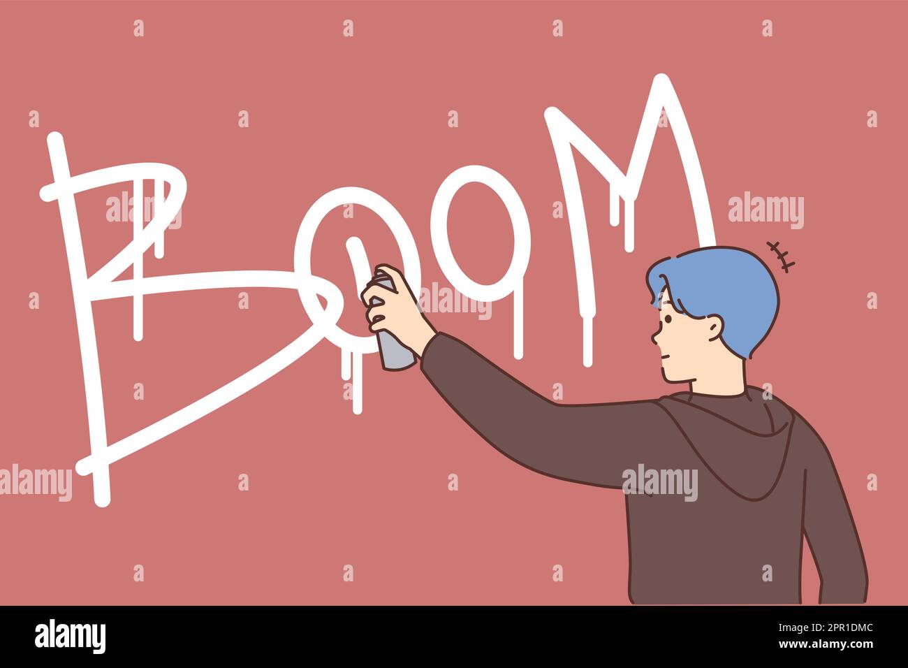 Eccentric man painting graffiti on wall Stock Vector