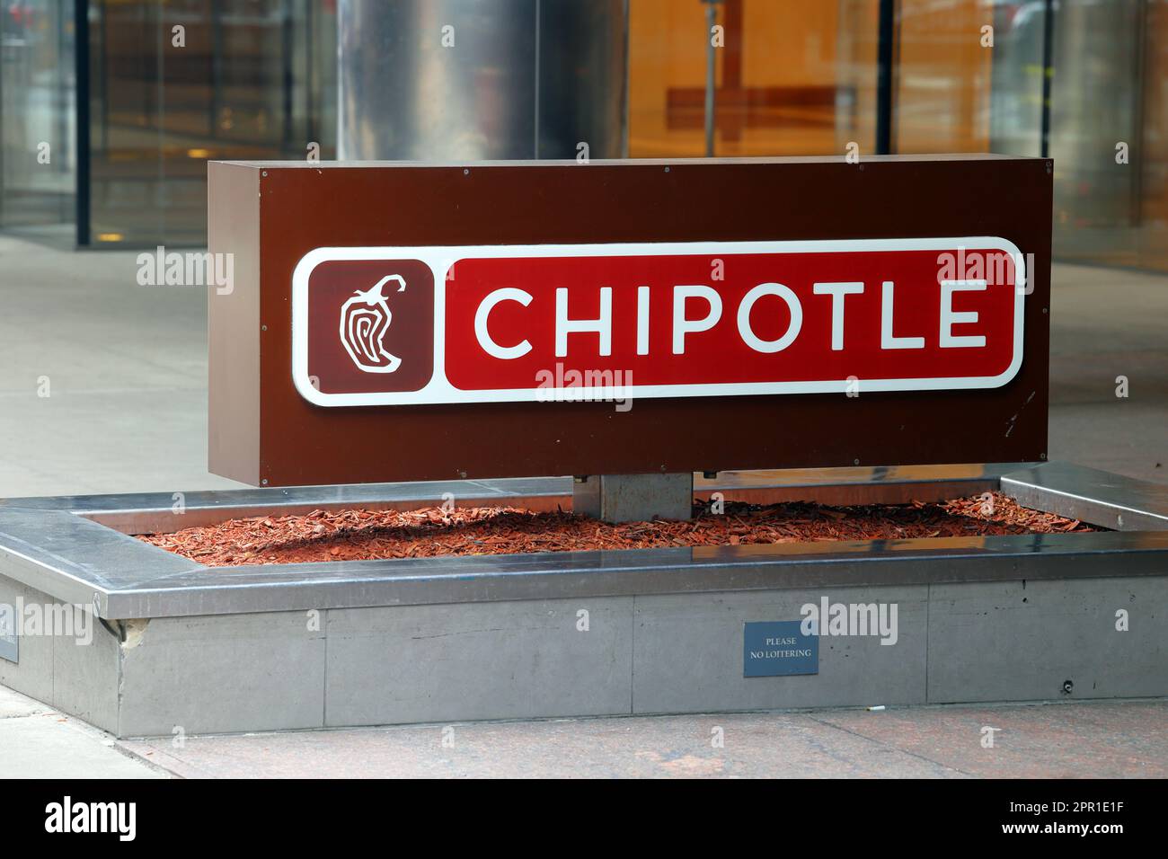Signage for a Chipotle fast casual Mexican style restaurant. Stock Photo