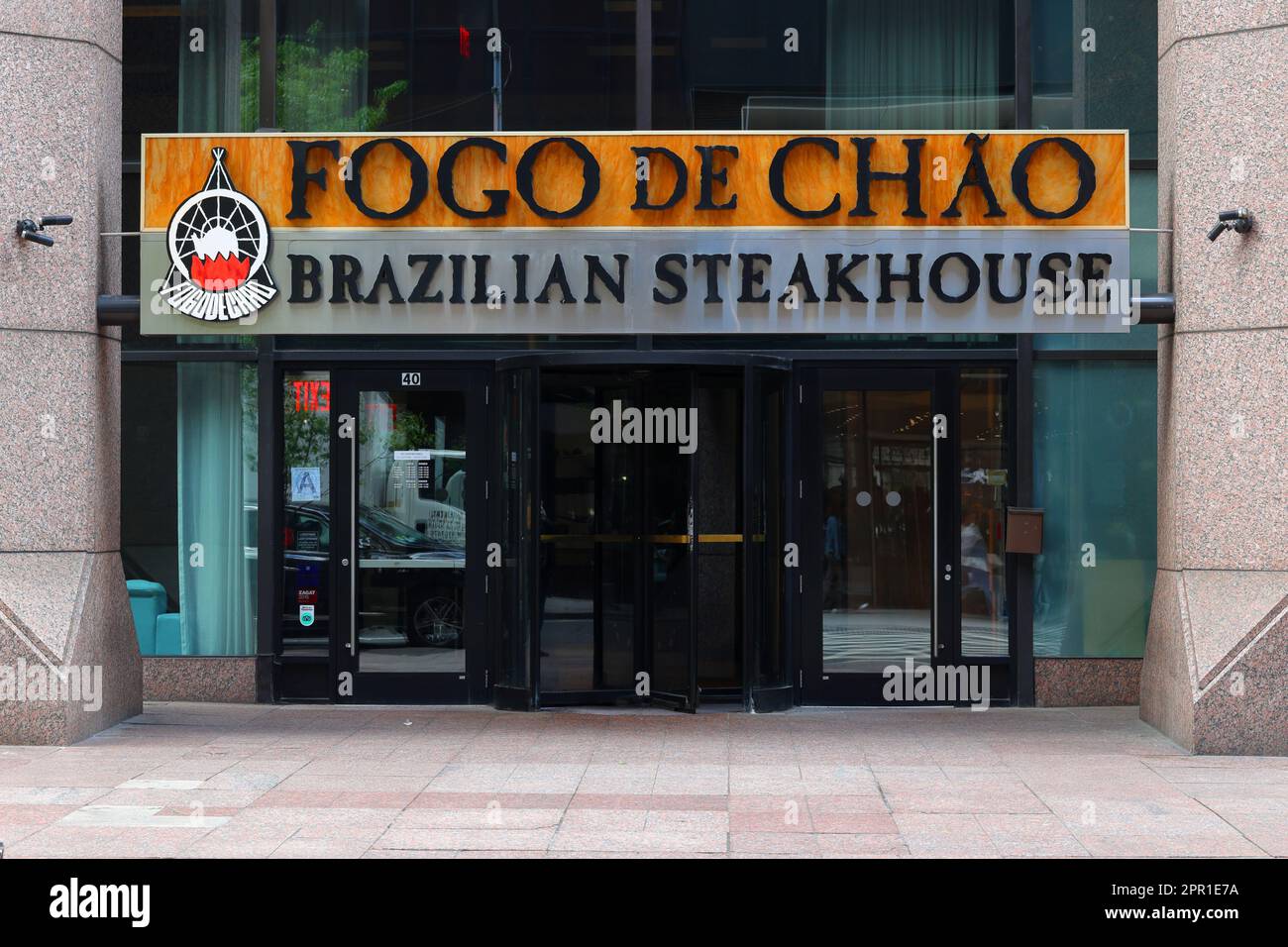 Fogo de Chão, 40 W 53rd St, New York, NYC storefront photo of a Brazilian all you can eat steakhouse or churrasco in Midtown Manhattan. Stock Photo