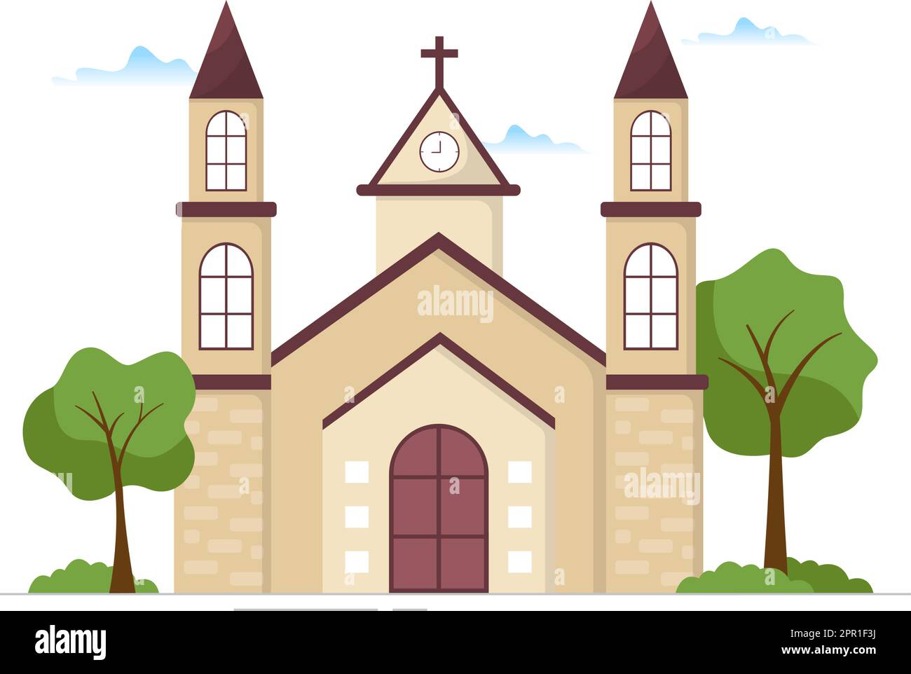 Lutheran Church with Cathedral Temple Building and Christian Religion Place Architecture in Flat Cartoon Hand Drawn Template Illustration Stock Vector