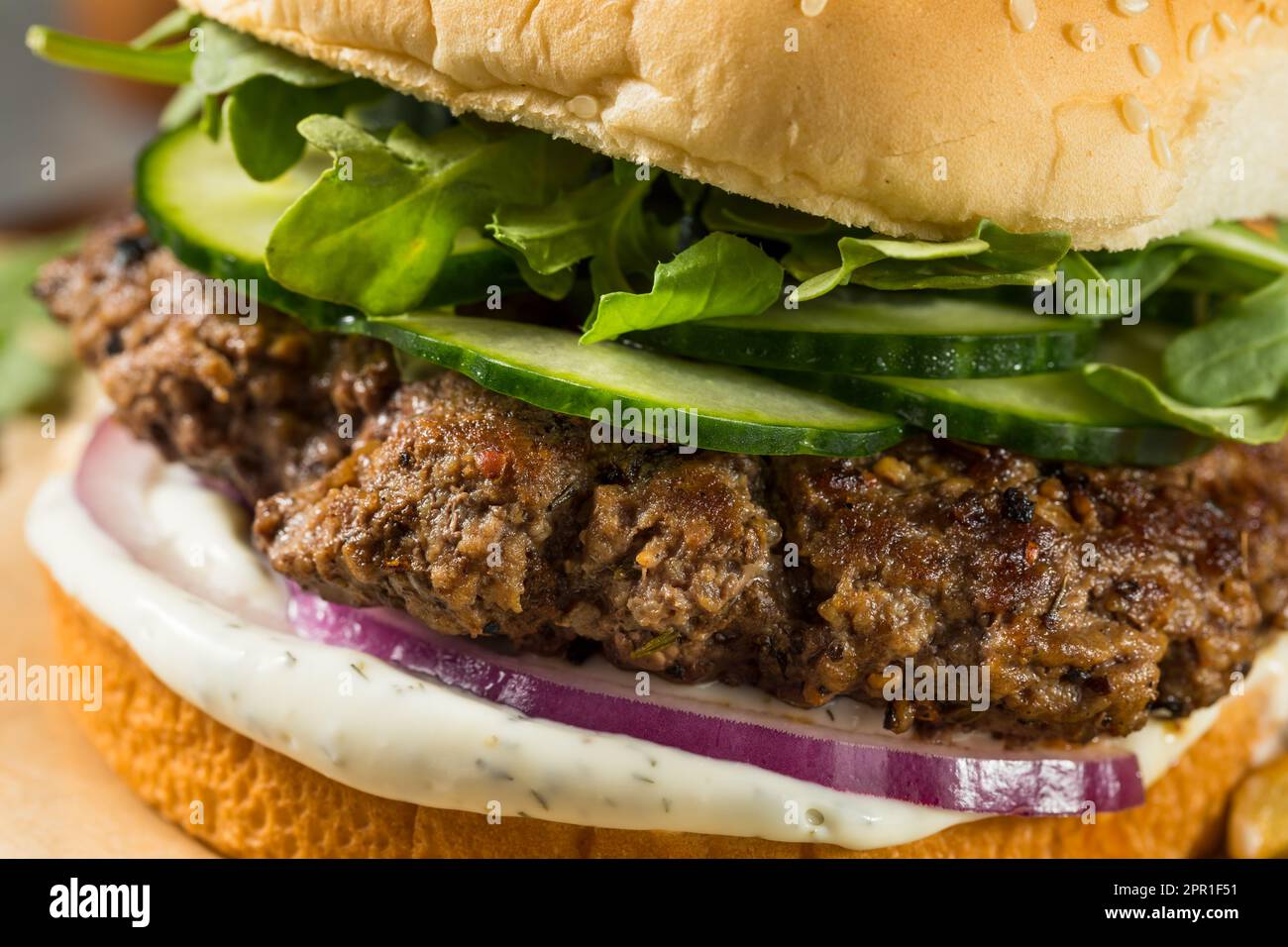 Homemade Healthy Lamb Burger with French Fries Stock Photo Alamy