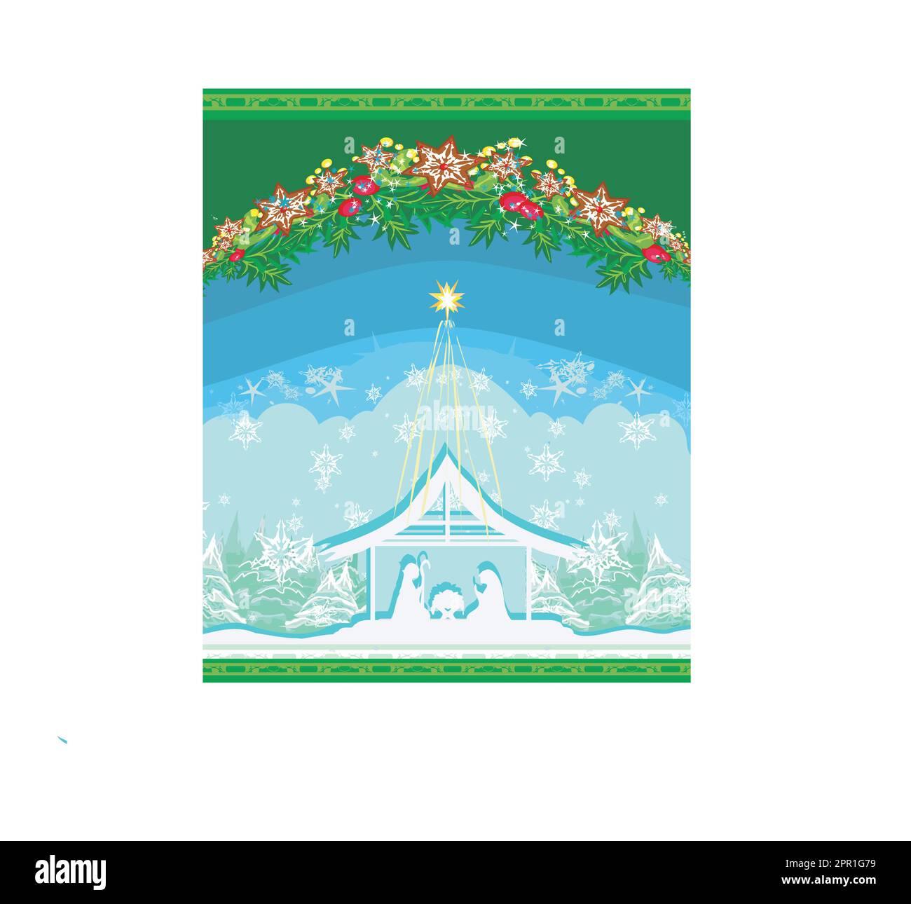 Birth of Jesus in Bethlehem - decorative Christmas card Stock Vector
