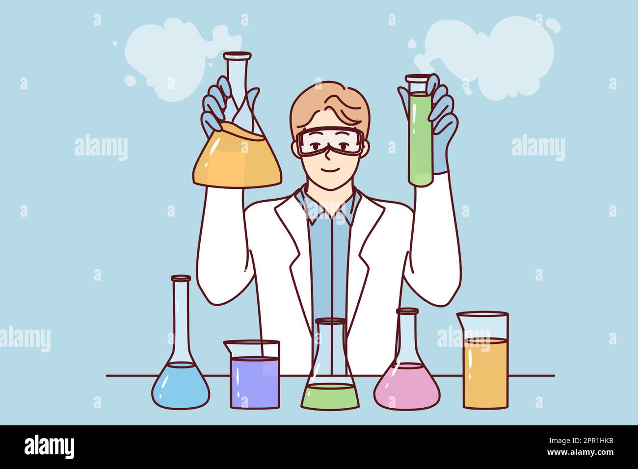 Male researcher make experiments in lab Stock Vector