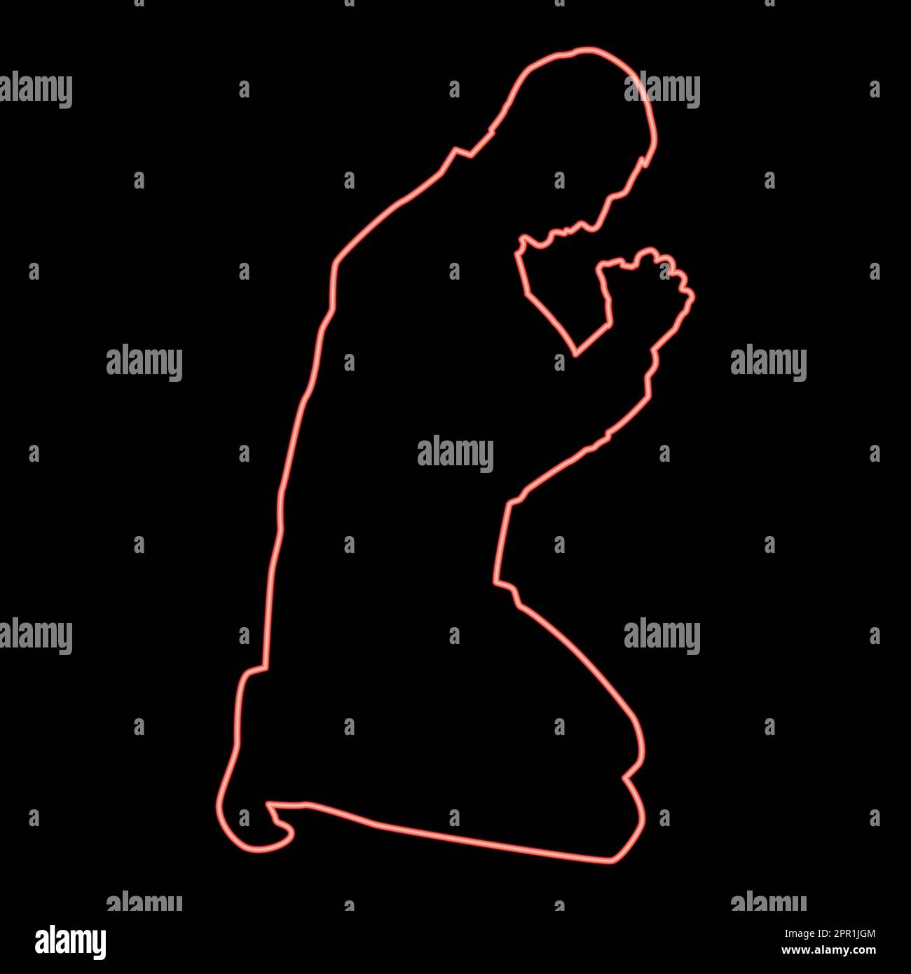 Neon man pray on his knees silhouette icon red color vector ...