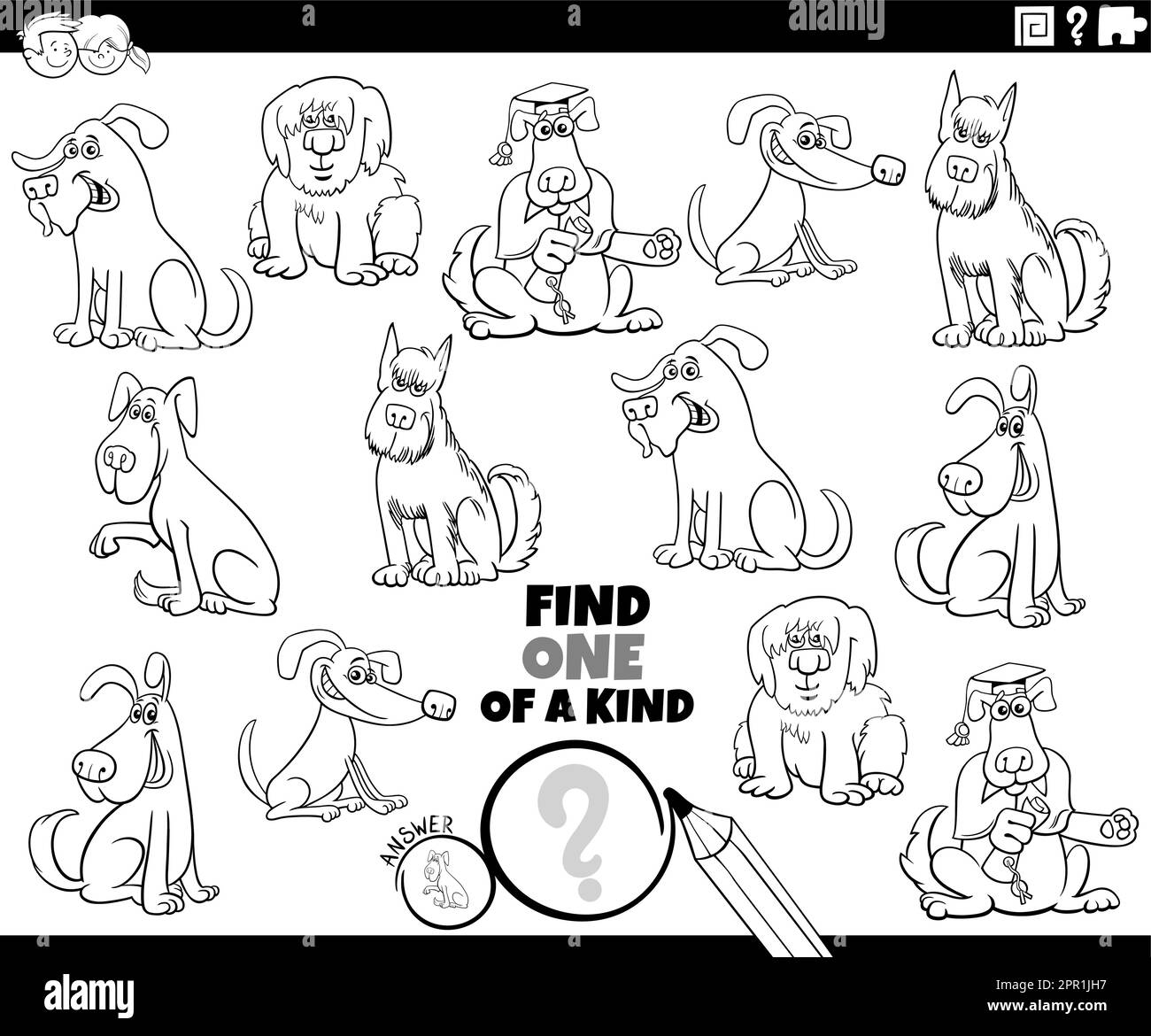 one of a kind game with cartoon dogs coloring page Stock Vector Image ...