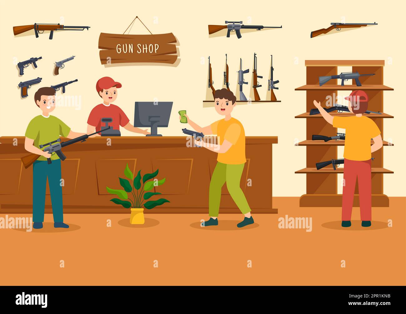 Gun Shop or Hunting with Rifle, Bullet, Weapon and Hunt Equipment in ...