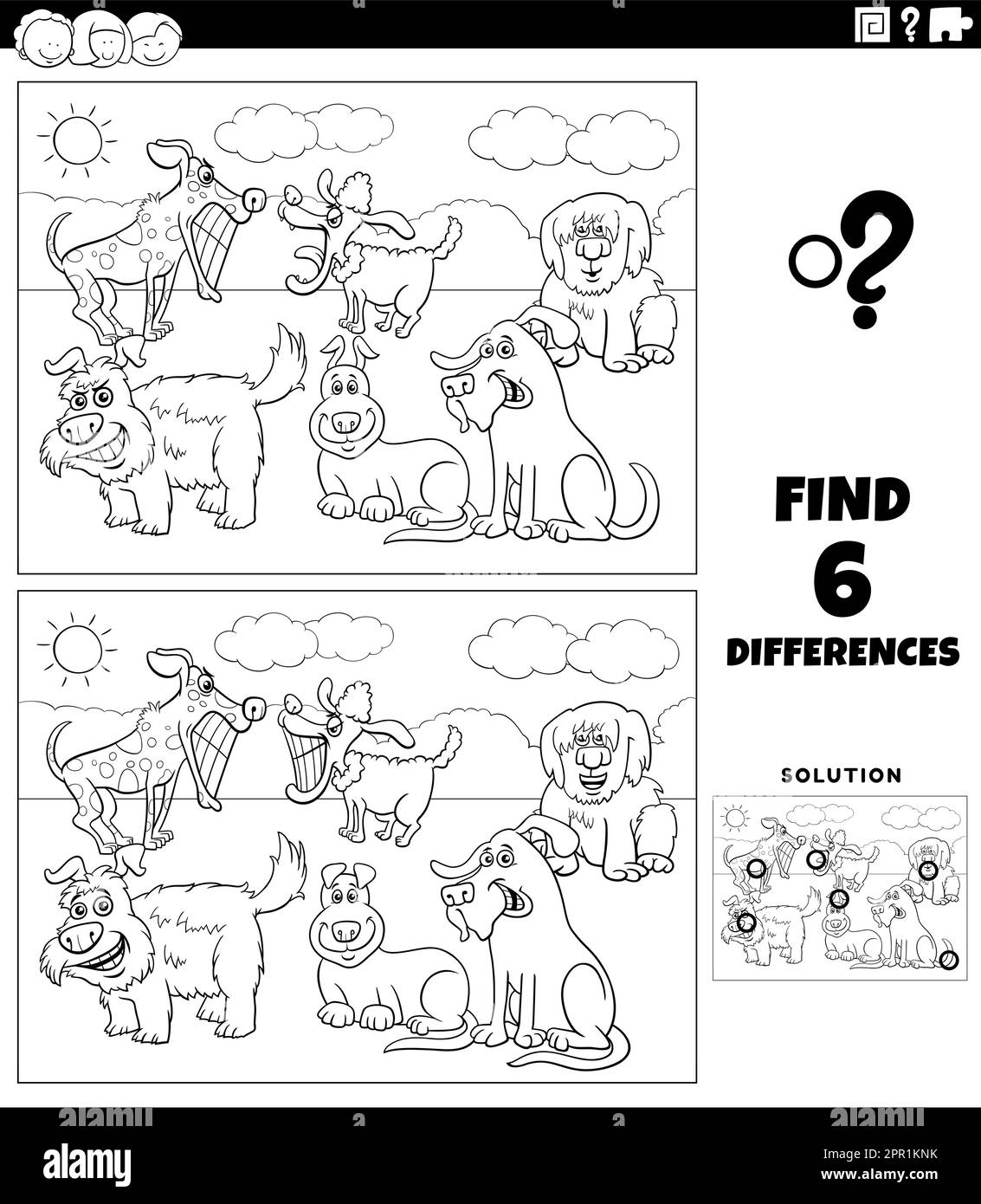 differences game with cartoon dogs coloring page Stock Vector Image ...