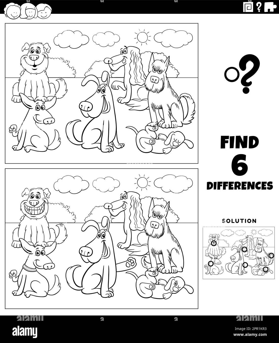 differences game with cartoon dogs coloring page Stock Vector Image ...