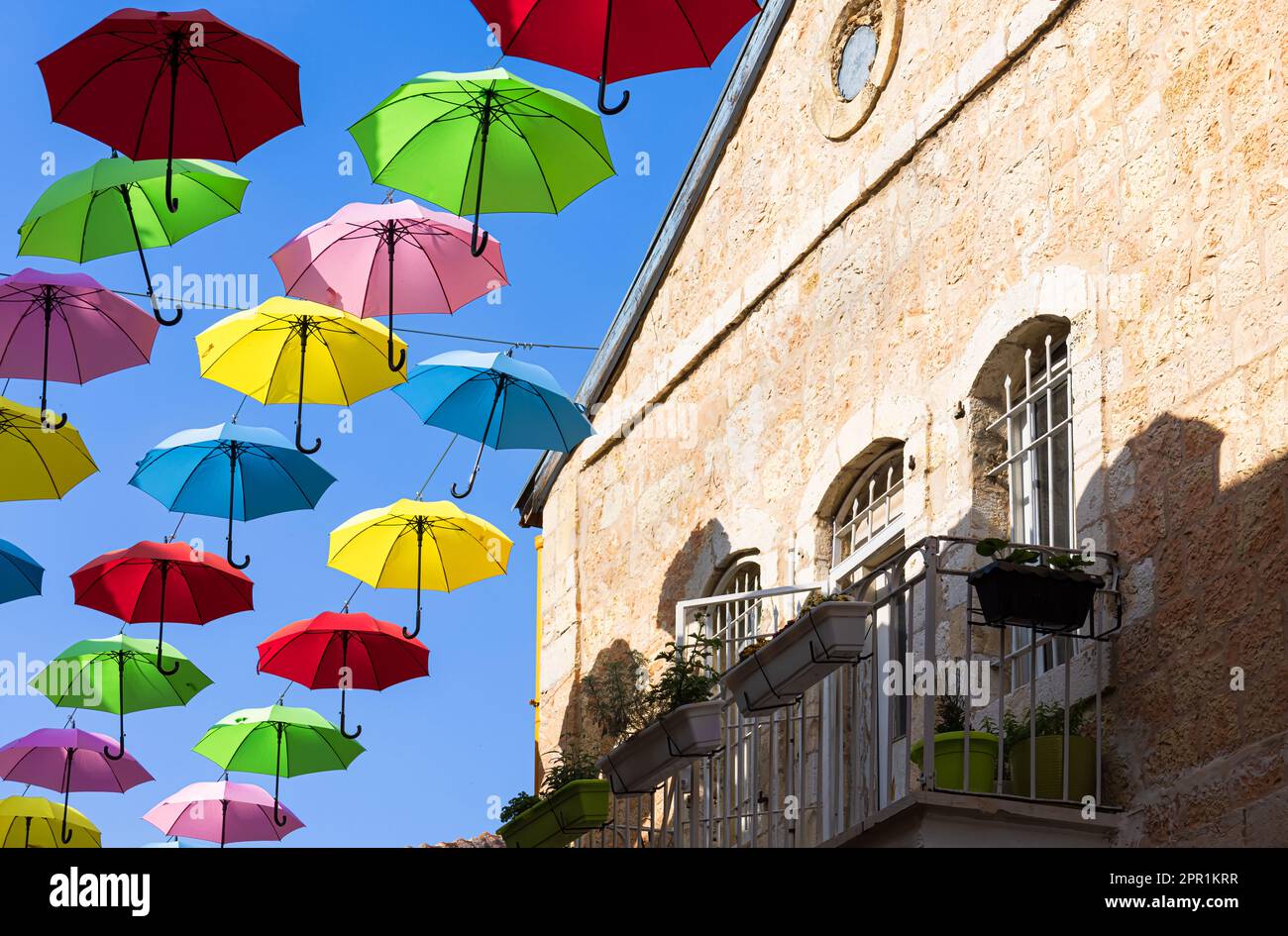 Jerusalem, Israel, Nahalat Shiva tourist promenade and colorful