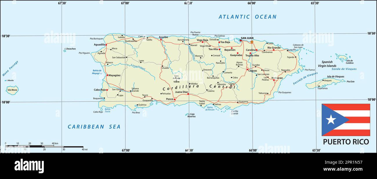 Road map of the us american territory - Road Map Of The Us American Territory Puerto Rico With Flag 2PR1N57