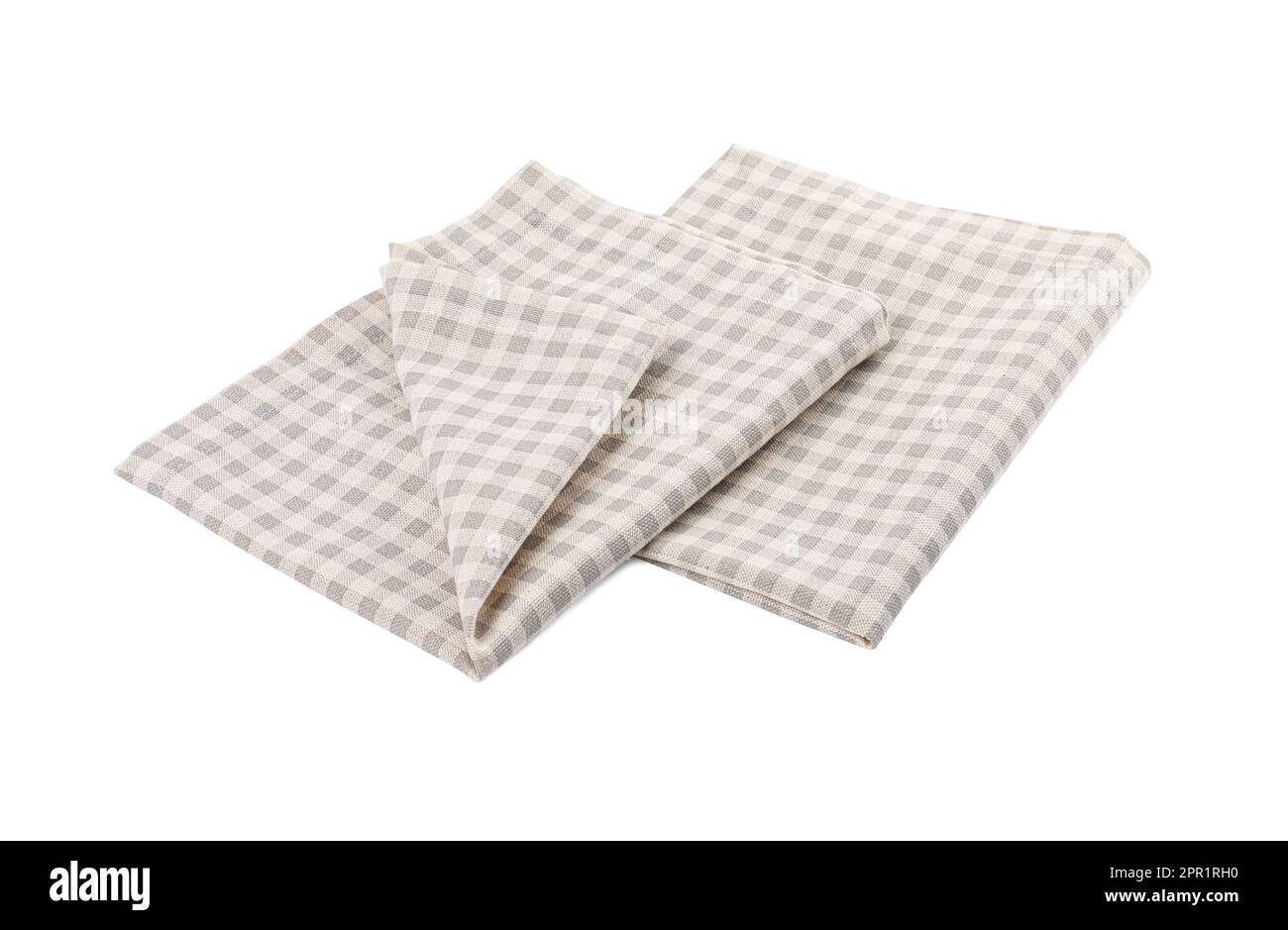 Two grey plaid napkins on white background Stock Photo