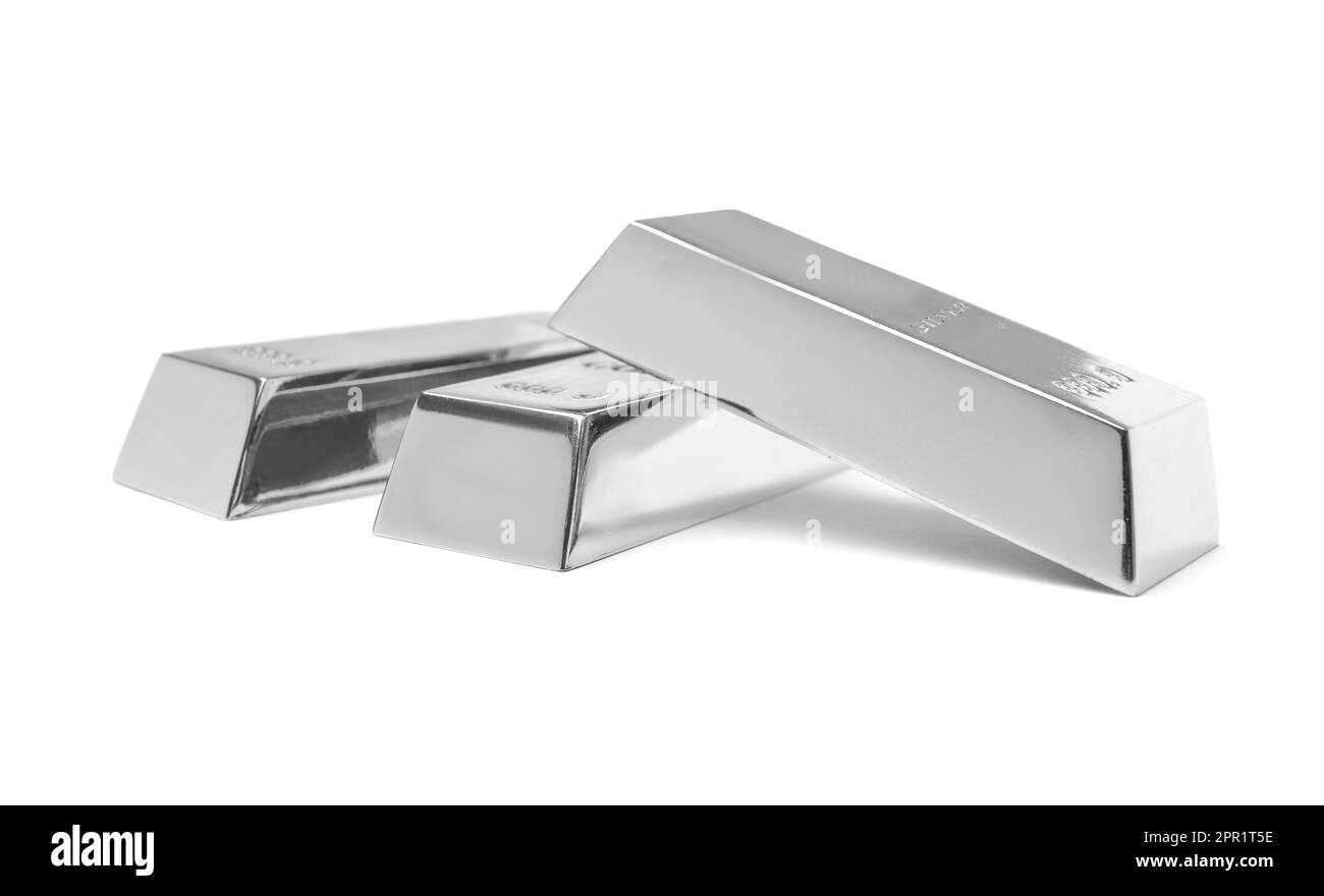 Many shining silver bars isolated on white Stock Photo Alamy