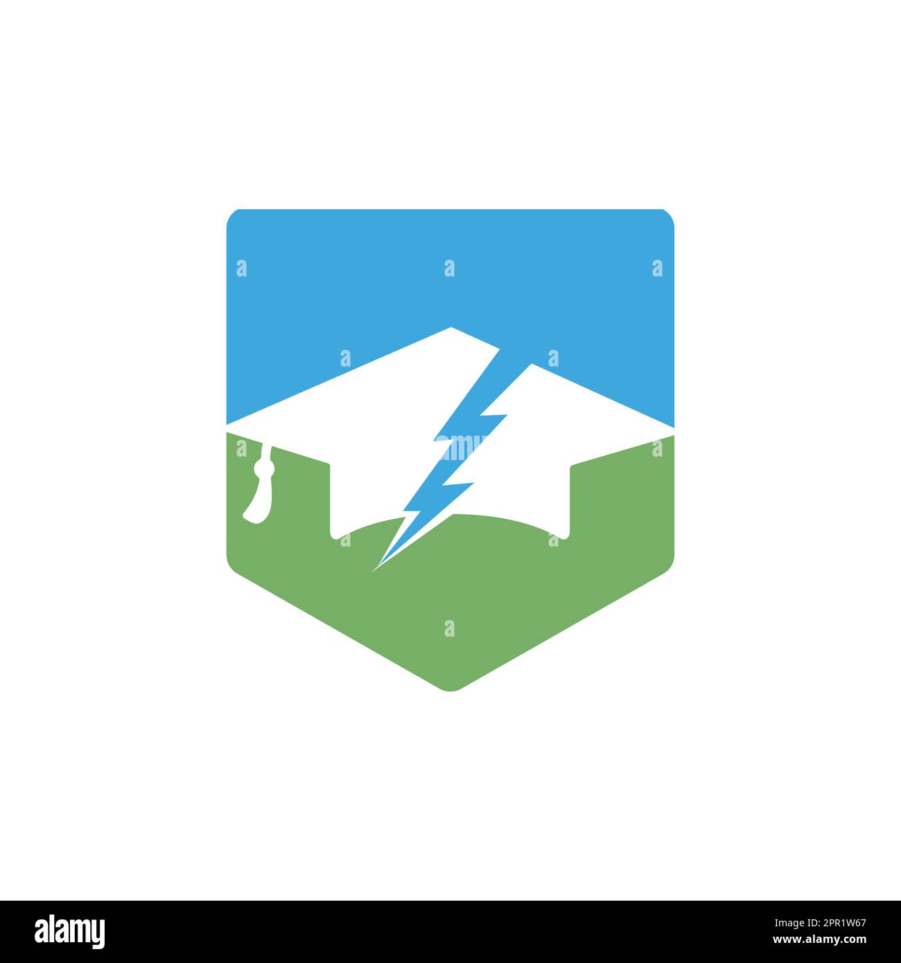 Flash student vector logo template. Education logo with graduation cap and thunder icon. Stock Vector