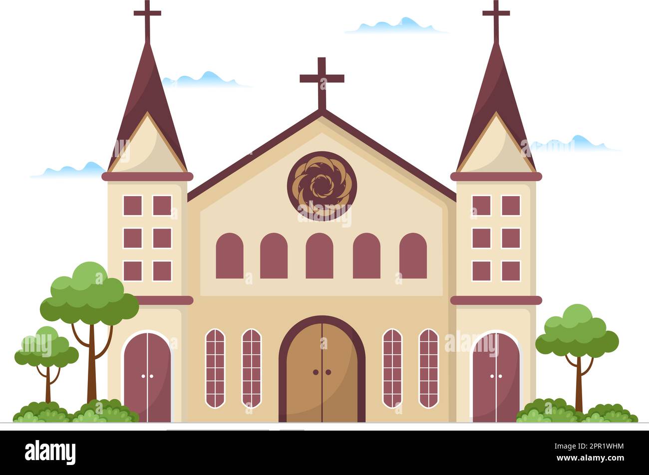 Lutheran Church with Cathedral Temple Building and Christian Religion Place Architecture in Flat Cartoon Hand Drawn Template Illustration Stock Vector
