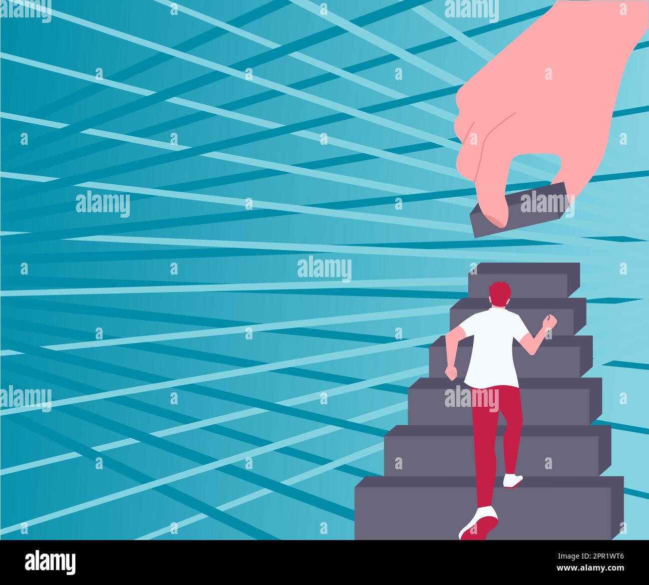 Gentleman Climbing Up Stair Case Trying To Reach Goals Hand Helping Representing Teamwork. Man