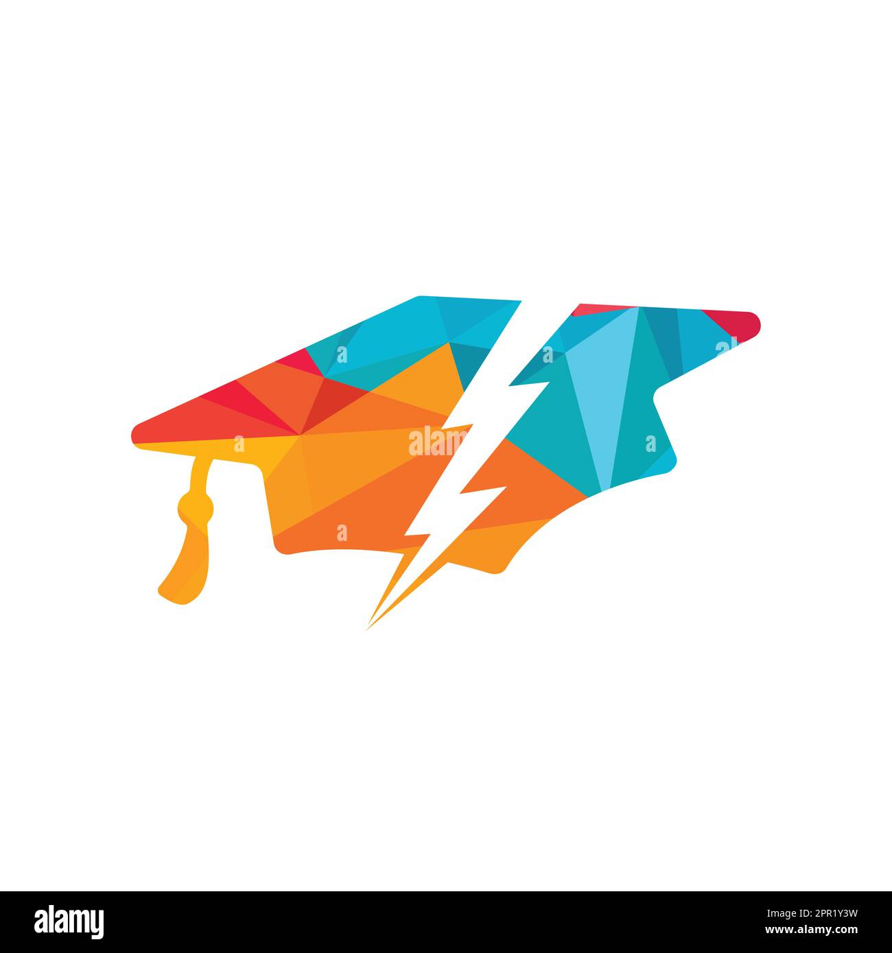 Flash student vector logo template. Education logo with graduation cap and thunder icon. Stock Vector