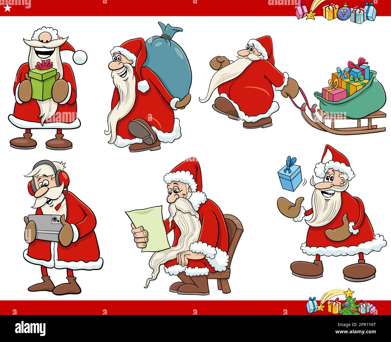 cartoon Santa Claus characters set on Christmas time Stock Vector Image ...