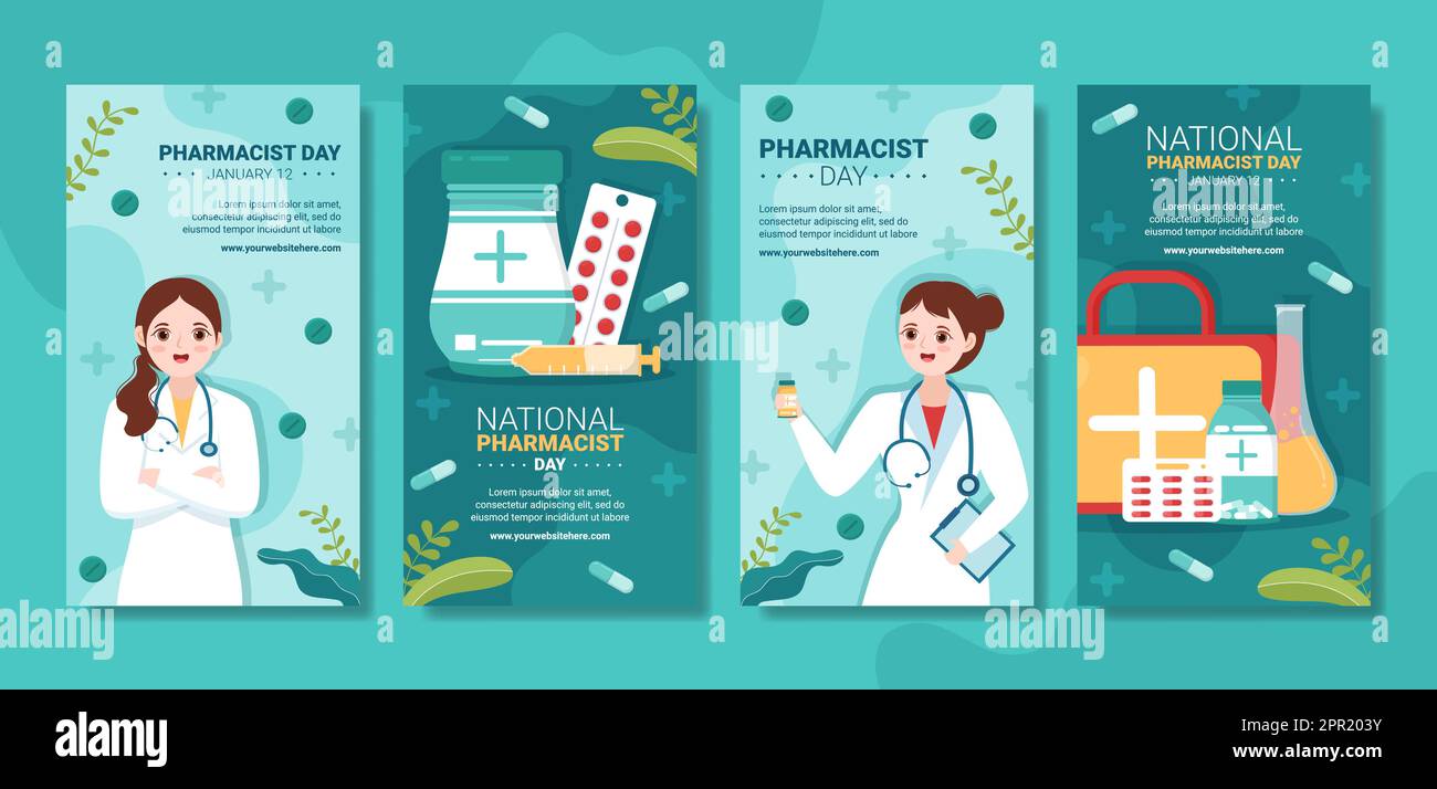 World Pharmacists Day Social Media Stories Flat Cartoon Hand Drawn