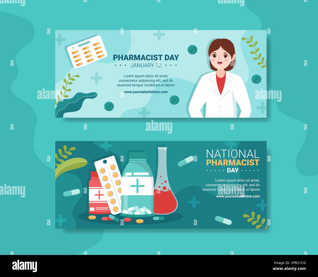 World Pharmacists Day Banner Flat Cartoon Hand Drawn Templates