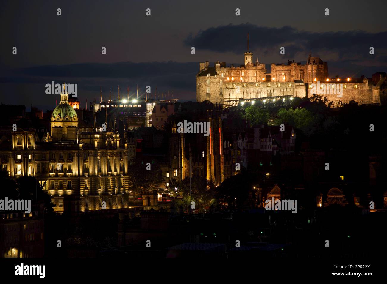 Edinburgh Castle at Night with lights Stock Photo